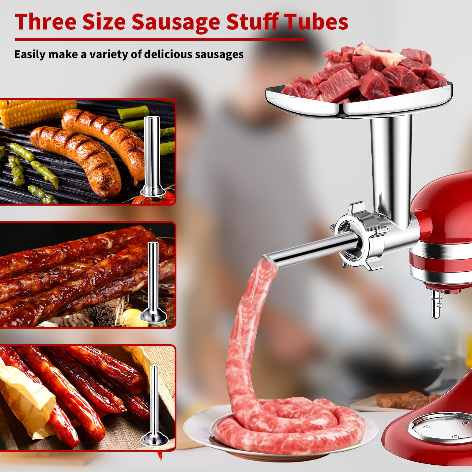 KitchenAid Stand Mixer Meat Grinder & Slicer Attachment - Heavy Duty Metal Food Grinder with Sausage Stuffer, Cheese Grater & Salad Maker - Perfect for Homemade Burgers, Sausages & Healthy Meal Prep