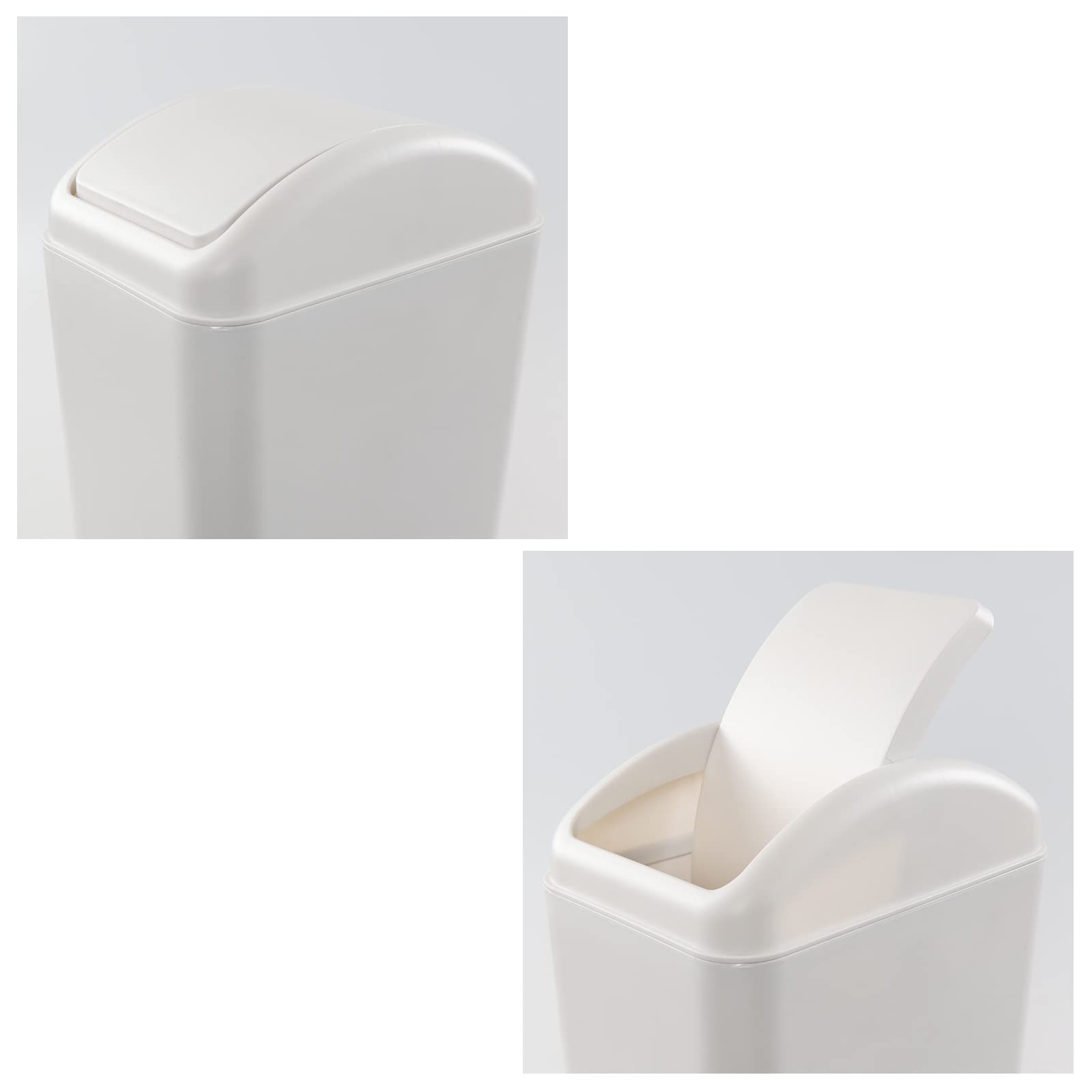 13.2L Slim Plastic Swing Trash Can with Lid - White Kitchen Garbage Bin for Bathroom, Office & Home Use - 1 Pack