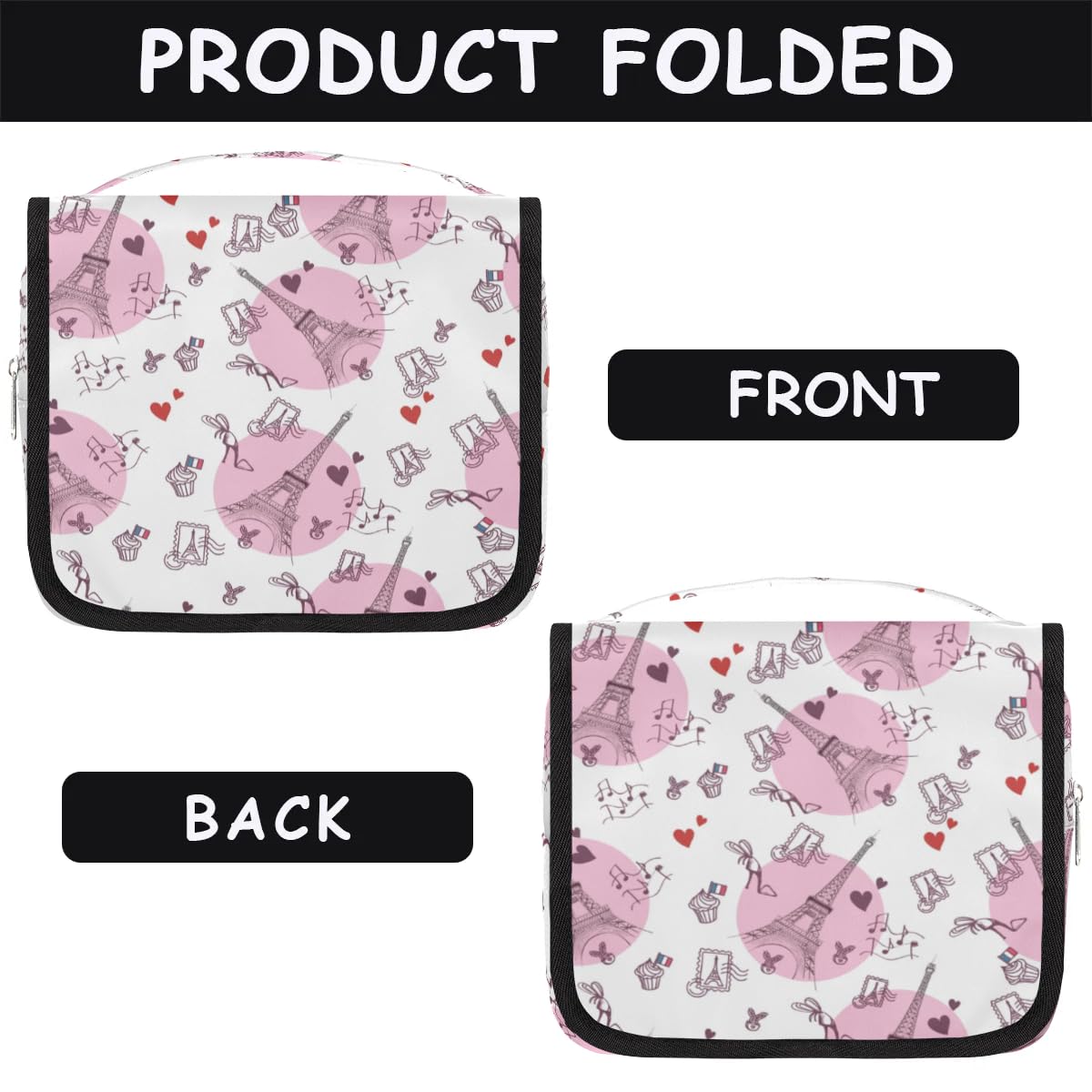 Waterproof Hanging Toiletry Bag for Travel - Pink Eiffel Tower Cosmetic Organizer for Women & Men, Makeup & Essentials Storage - Perfect for Paris Trips, Camping & Gym Use