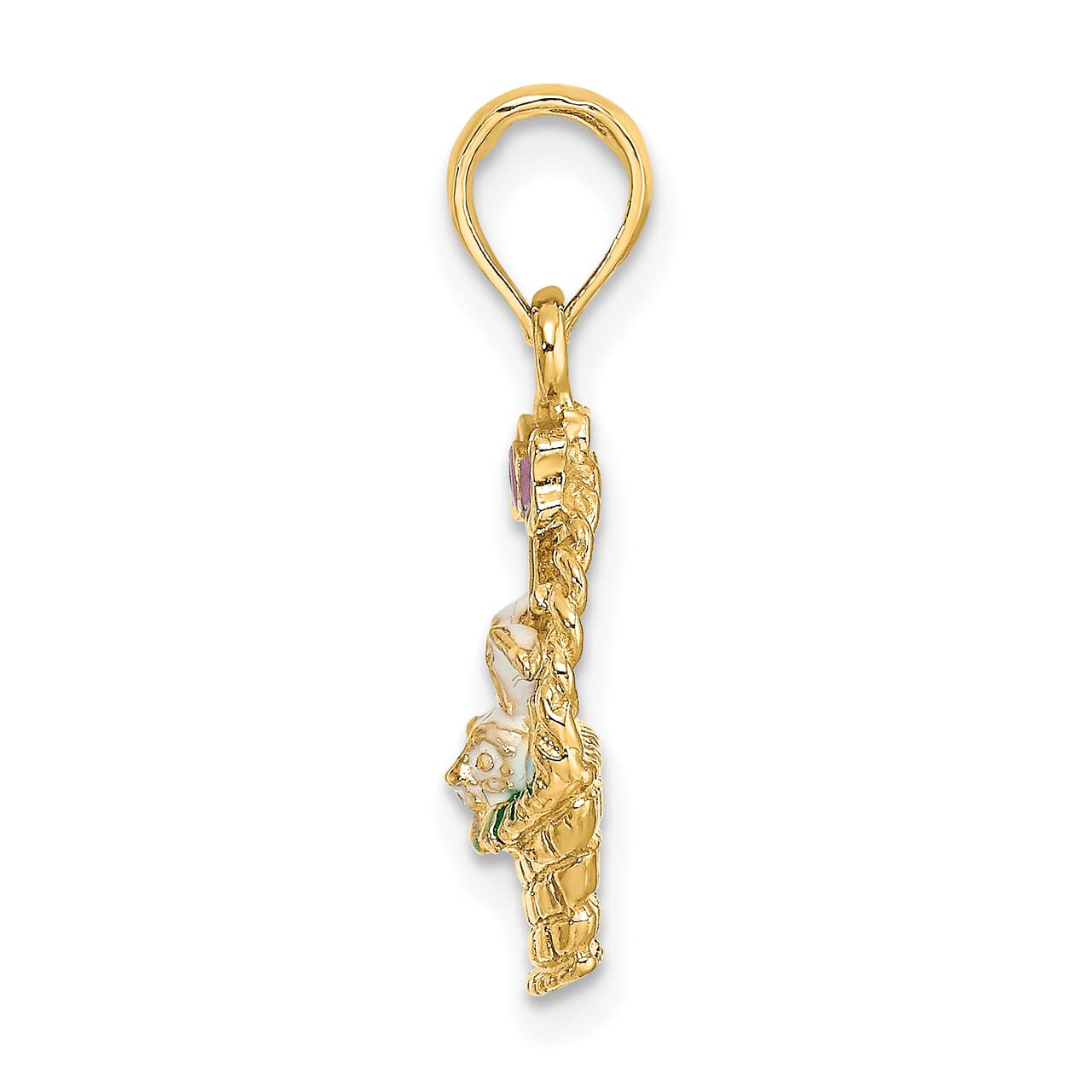 14k Yellow Gold Enameled Easter Basket Charm with Bunny, Bow & Eggs - Lex & Lu | Elegant Jewelry Gift for Easter, Spring Celebrations & Special Occasions