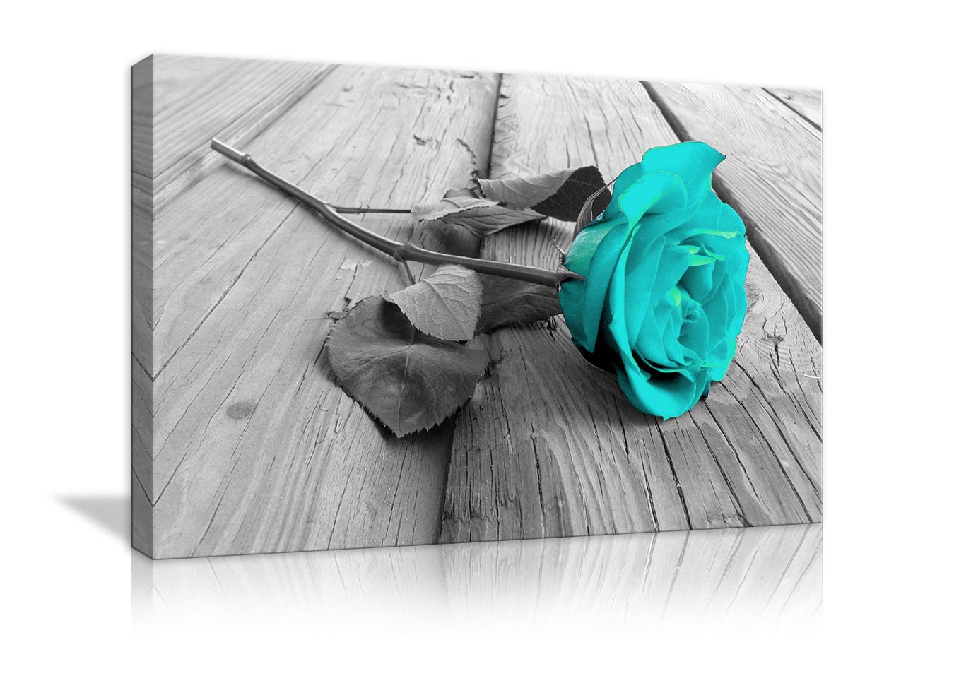 Modern Floral Canvas Wall Art - Black White Teal Rose Flower Painting, Stretched & Framed Ready to Hang (24x36 Inches) for Living Room, Bedroom, Bathroom Decor | Perfect for Home, Office & Gift Giving