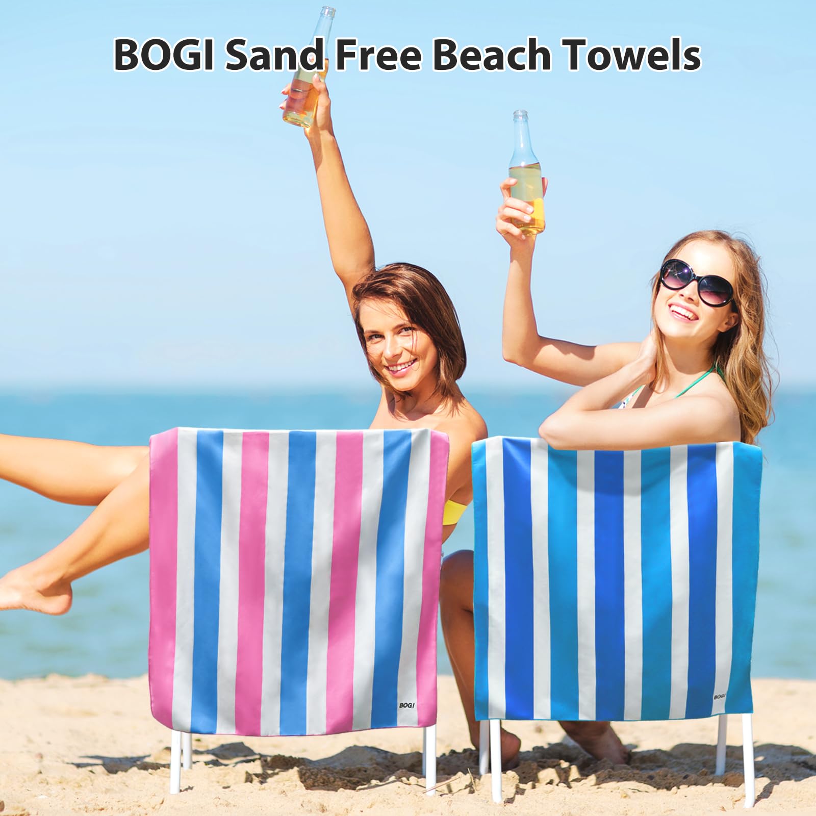BOGI Quick Dry Microfiber Beach Towel Set - Lightweight, Absorbent & Sand Proof Oversized Travel Towels (Size L & XL) for Pool, Swim, Gym, Yoga, Vacation & Outdoor Activities