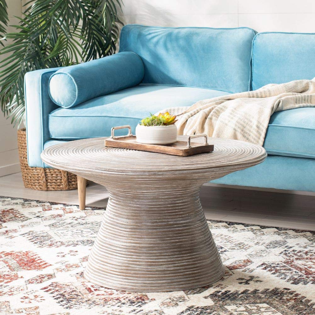 SAFAVIEH Home Cristina Grey White Wash Metal Coffee Table - Modern Industrial Living Room Furniture for Small Spaces & Apartments