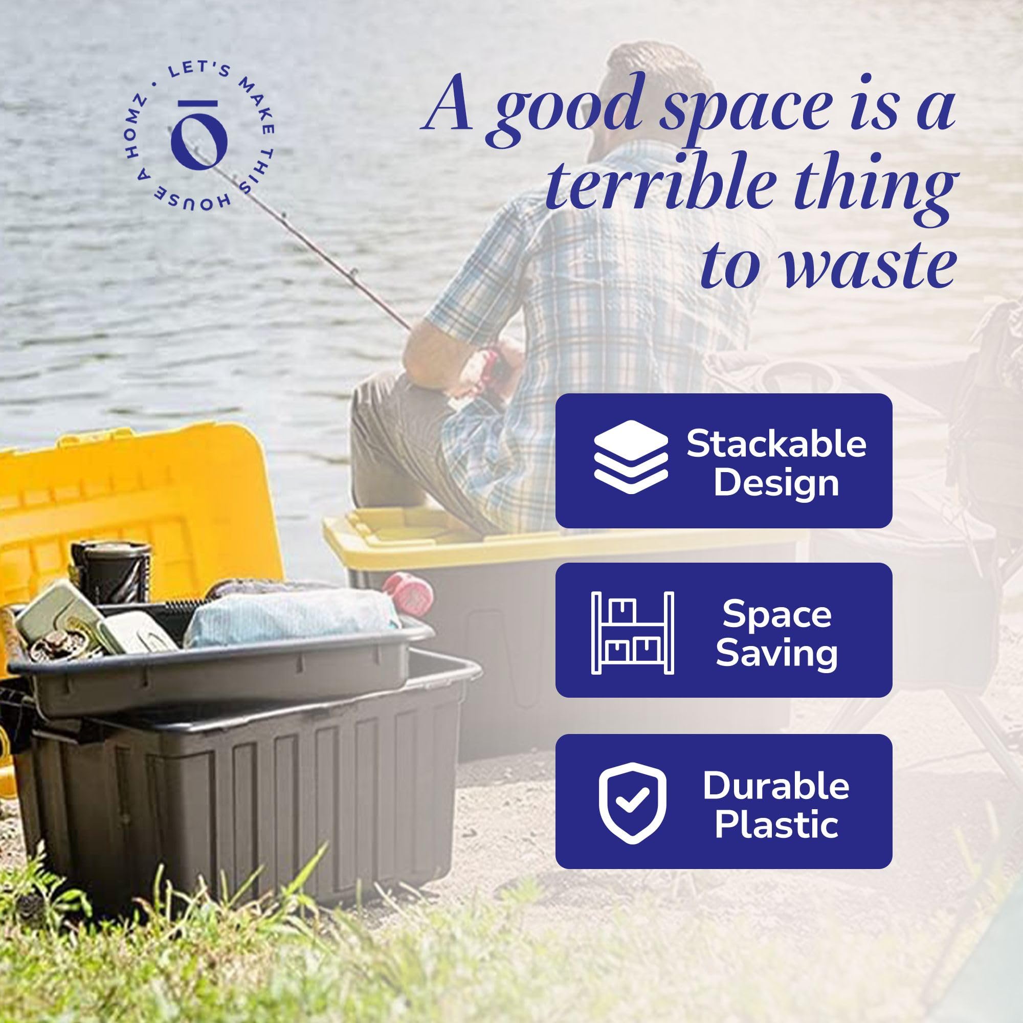 HOMZ 4-Pack 27 Gallon Heavy Duty Plastic Storage Bins with Lids - Durable Black/Yellow Containers for Home Organization, Garage Storage & Moving Supplies