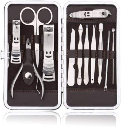 TR Craft 12-in-1 Professional Manicure & Pedicure Kit - Luxury Nail Care Set with Designer Leather Case (Stainless Steel, Silver) | Perfect for Home Spa, Travel & Professional Salon Use