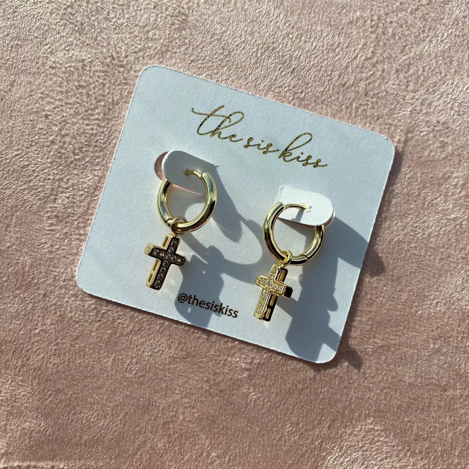 PREORDER: Crystal Cross Charm Huggie Earrings in Gold & Silver – Perfect for Church, Weddings & Everyday Elegance