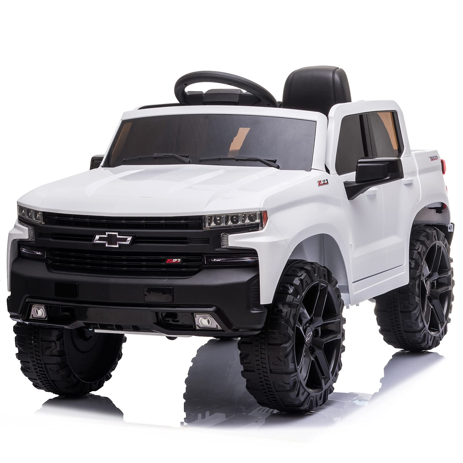 FORESEE 12V Battery Powered Ride On Truck for Kids with Parent Remote Control - Electric 4 Wheel Toy Car with Foot Pedal, Music, LED Headlights & 3 Speed Settings (White) - Perfect for Outdoor Play, Birthday Gifts & Toddler Pretend Driving