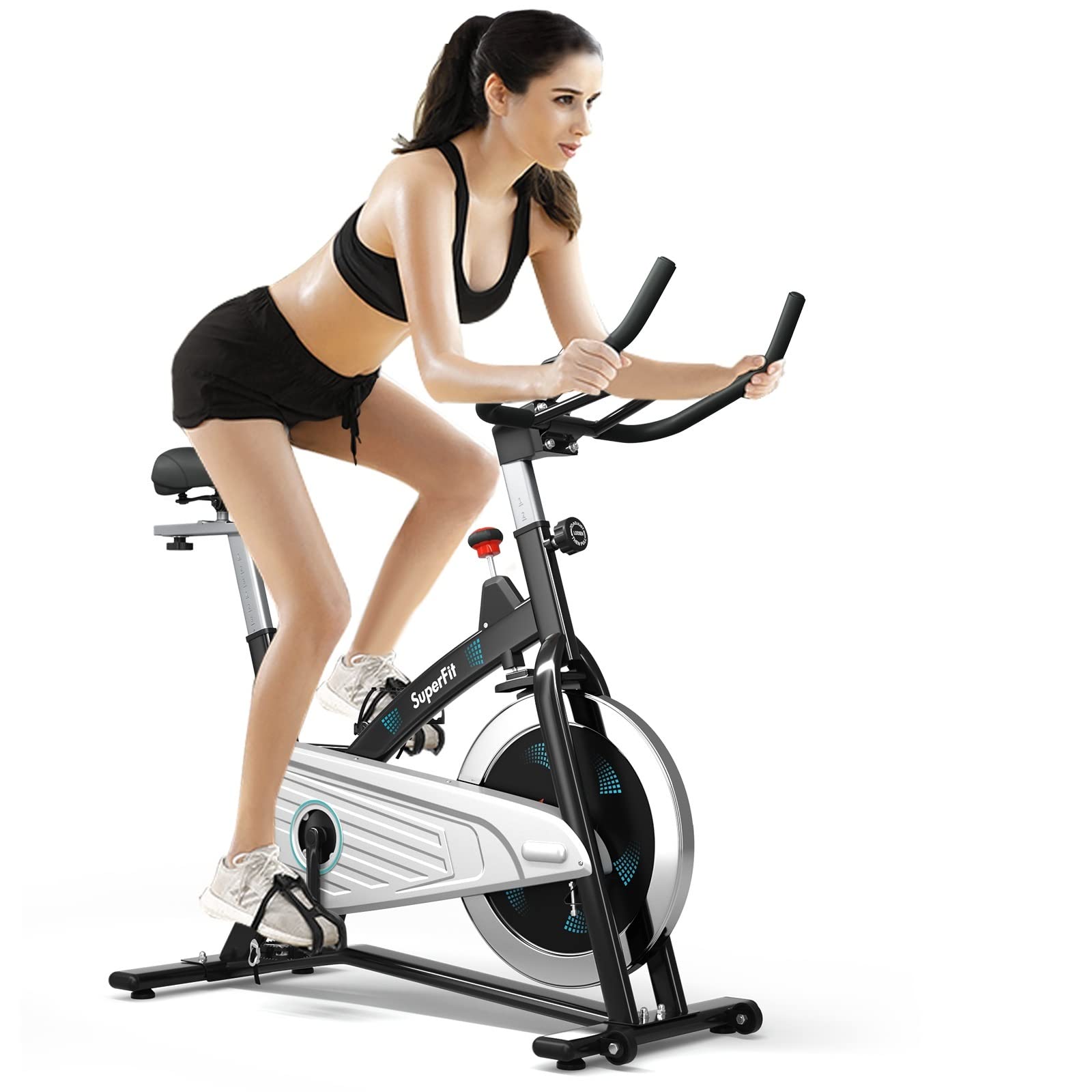 GYMAX Magnetic Stationary Bike - 30lbs Flywheel Indoor Cycling Bike with LCD Monitor & Heart Rate Sensor, Adjustable Cardio Exercise Bike for Home Gym - Perfect for Aerobic Workouts, Spinning Classes & Home Fitness Training