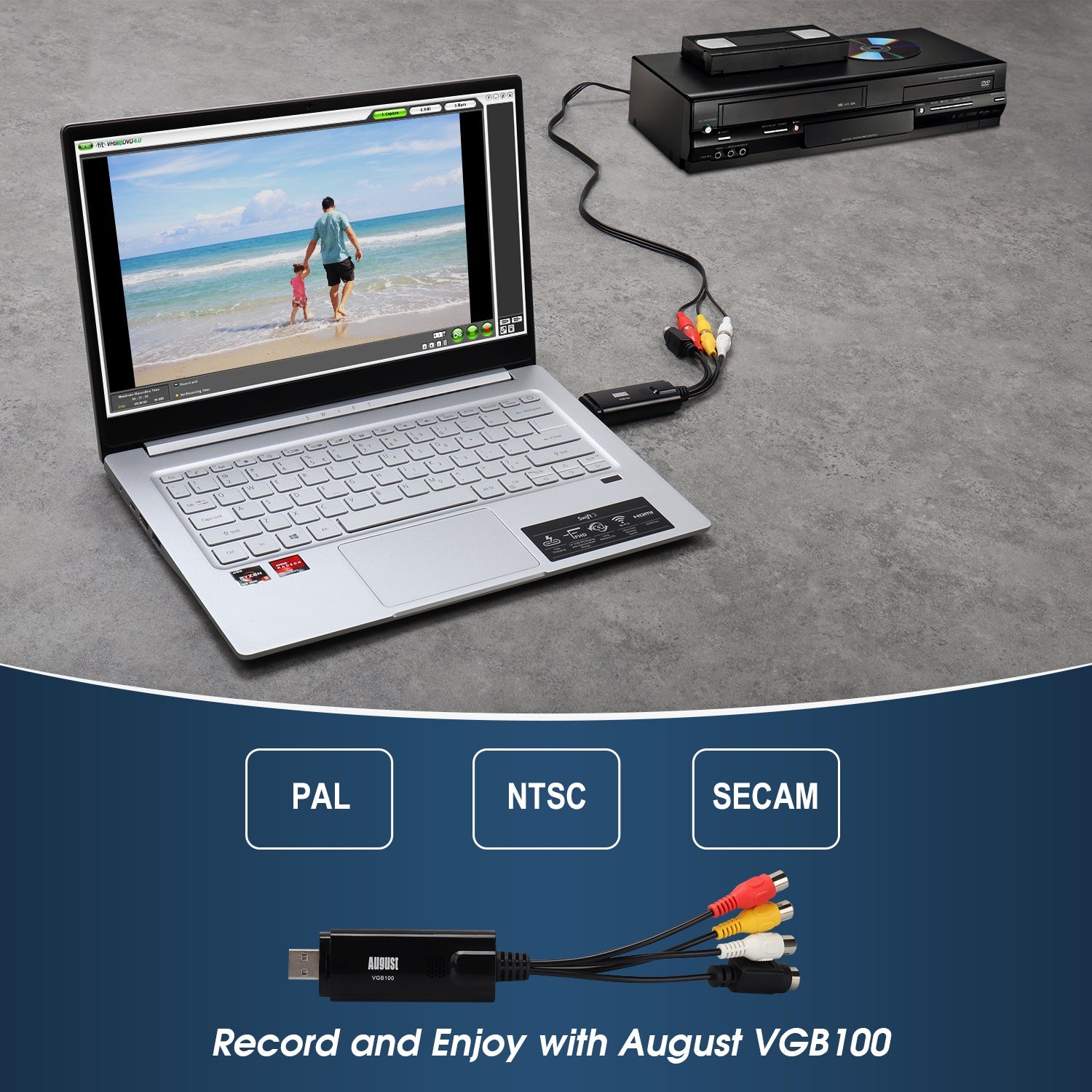 Refurbished VHS to DVD Converter - VGB100 Video Capture Card for Windows | Transfer VHS, Hi8 Tapes to Digital | Perfect for Home Movies & Archiving Old Videos