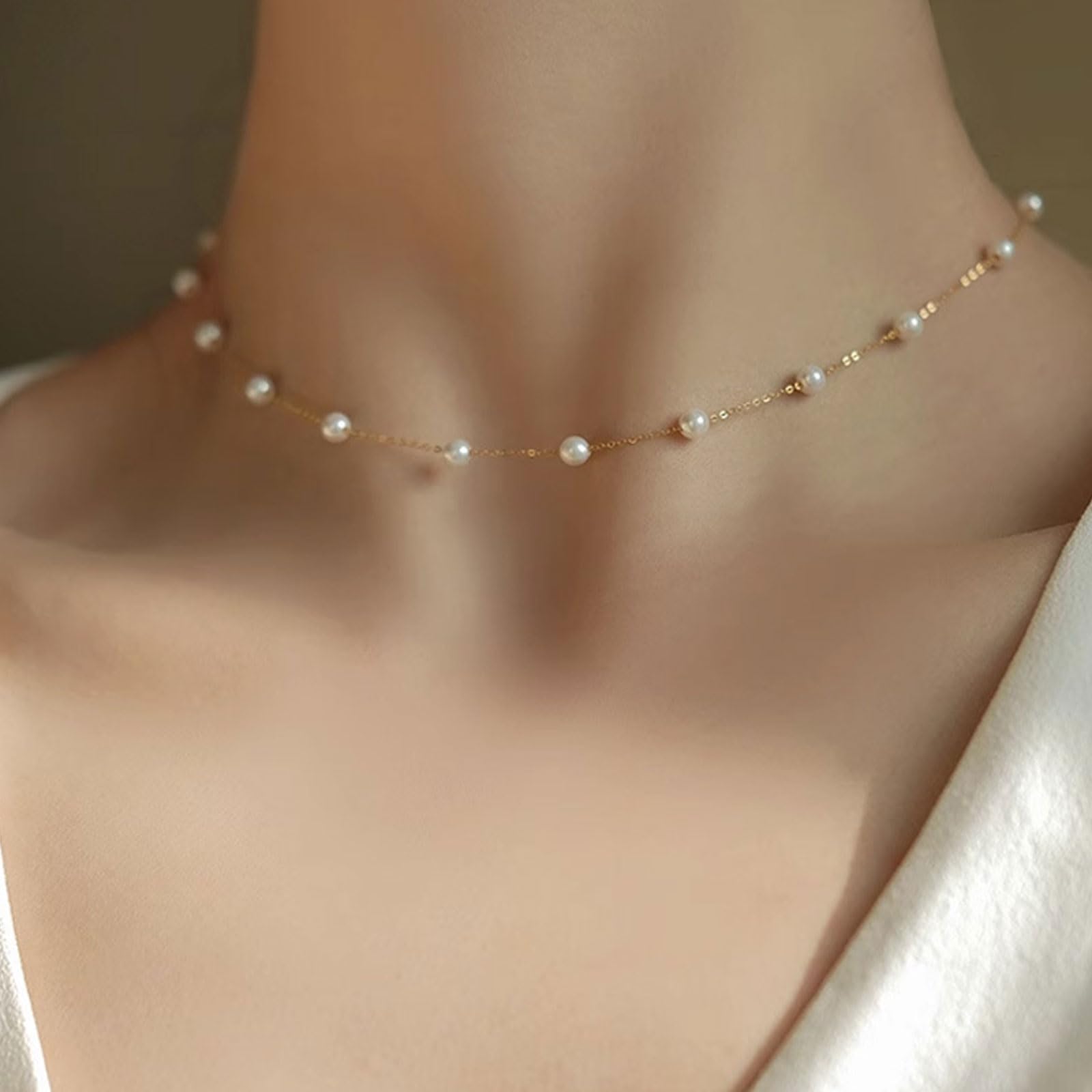 Elegant Pearl Choker Necklace for Women - Dainty Gold Layered Pearl Jewelry, Handmade Prom & Wedding Accessories | Perfect for Parties, Gifts, and Special Occasions