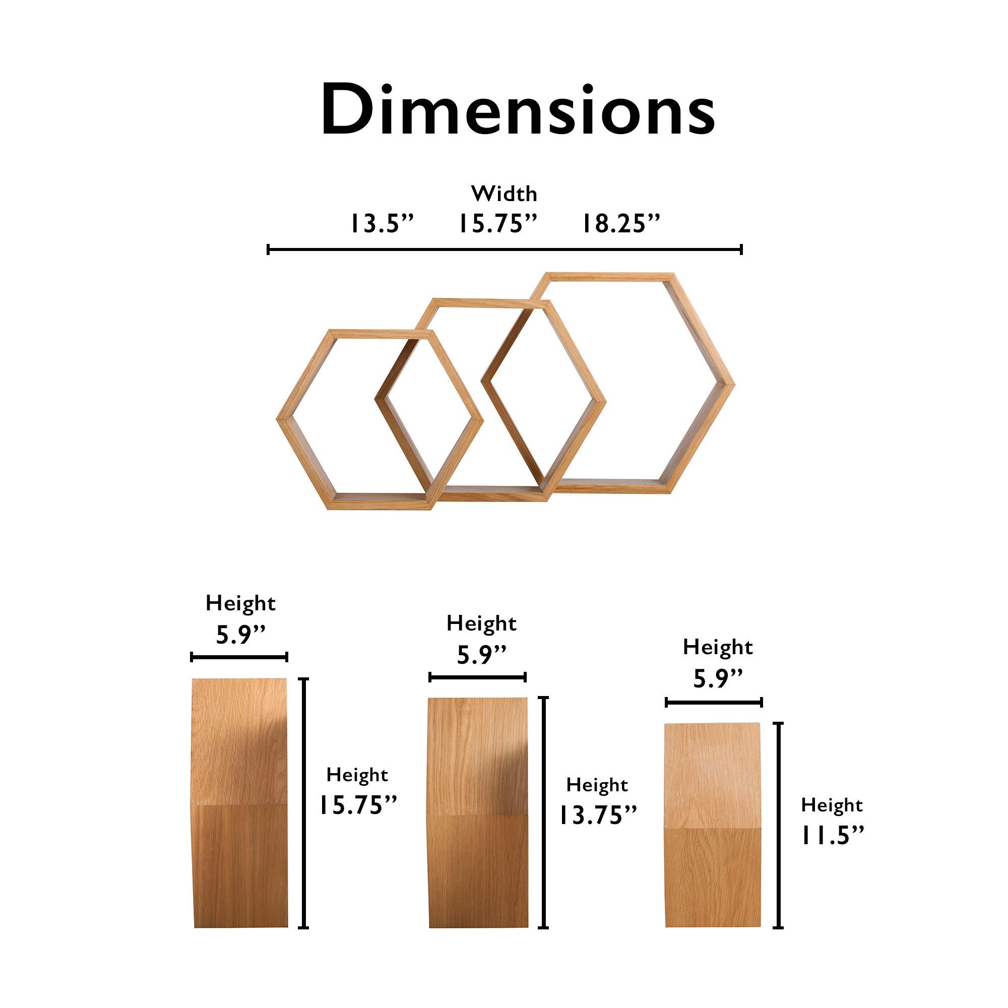 Hexagon Floating Shelves Set of 3 - Honeycomb Wall Shelves Small Medium Large - Farmhouse Wooden Wall Decor for Living Room, Bedroom, Hallway - Oak Storage Shelves - Perfect for Displaying Photos, Plants and Home Decor