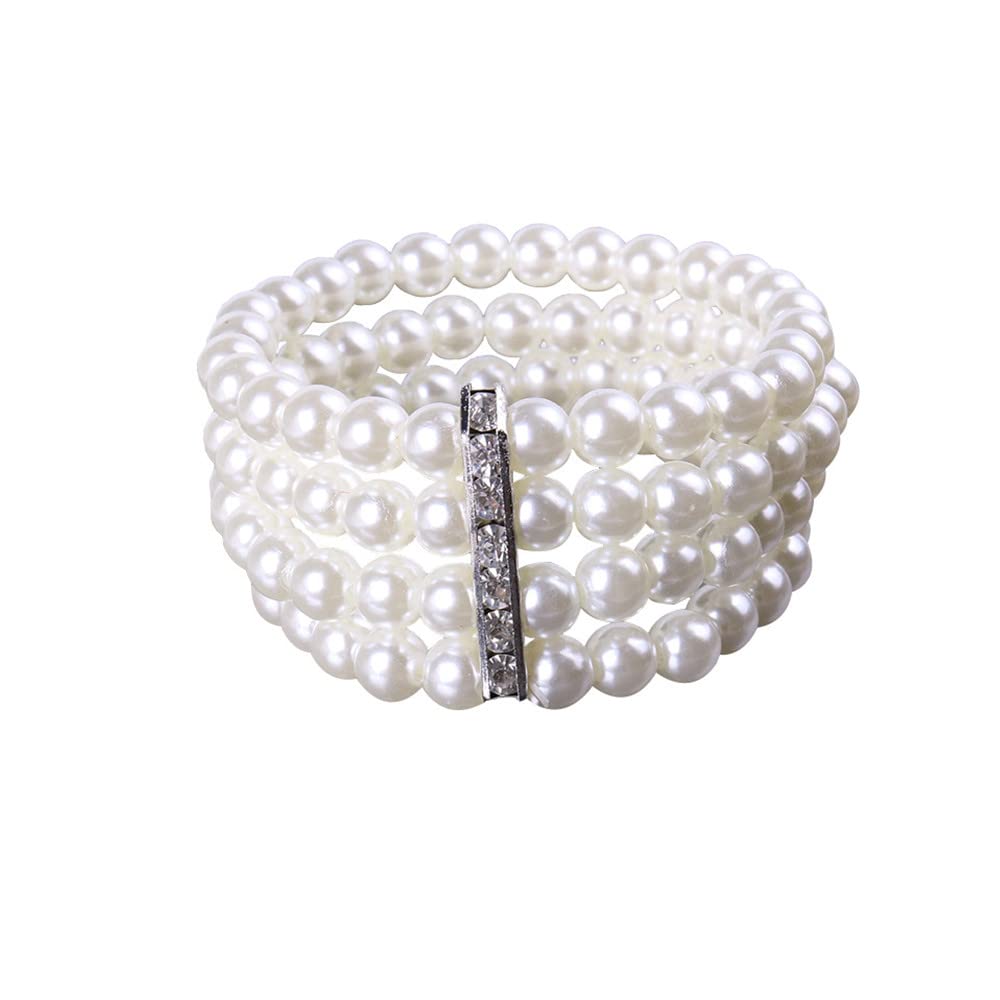 Elegant Multi-Layer Stretch Pearl Bracelet Set for Women - Adjustable Faux Pearl & Crystal Ribbon Bracelets - Perfect for Parties, Weddings, and Everyday Wear