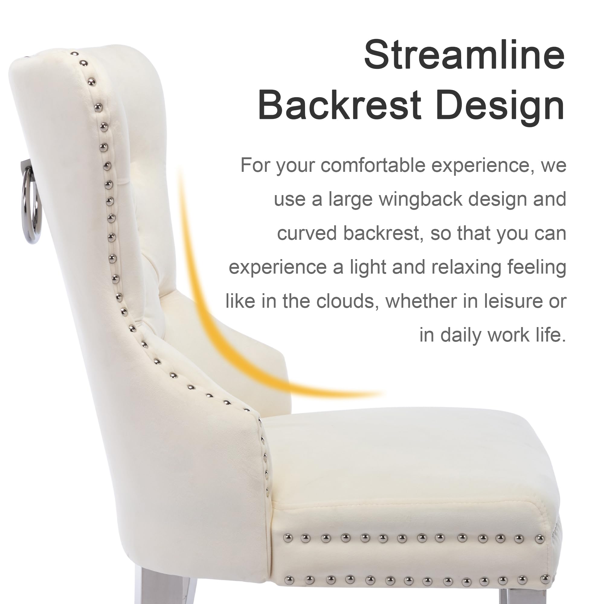 Luxury Velvet Dining Chairs Set of 2 - Tufted Upholstered Dining Room Chairs with Stainless Steel Legs & Ring Pull Design, Beige - Perfect for Modern Dining Rooms, Kitchen Breakfast Nooks & Elegant Home Decor