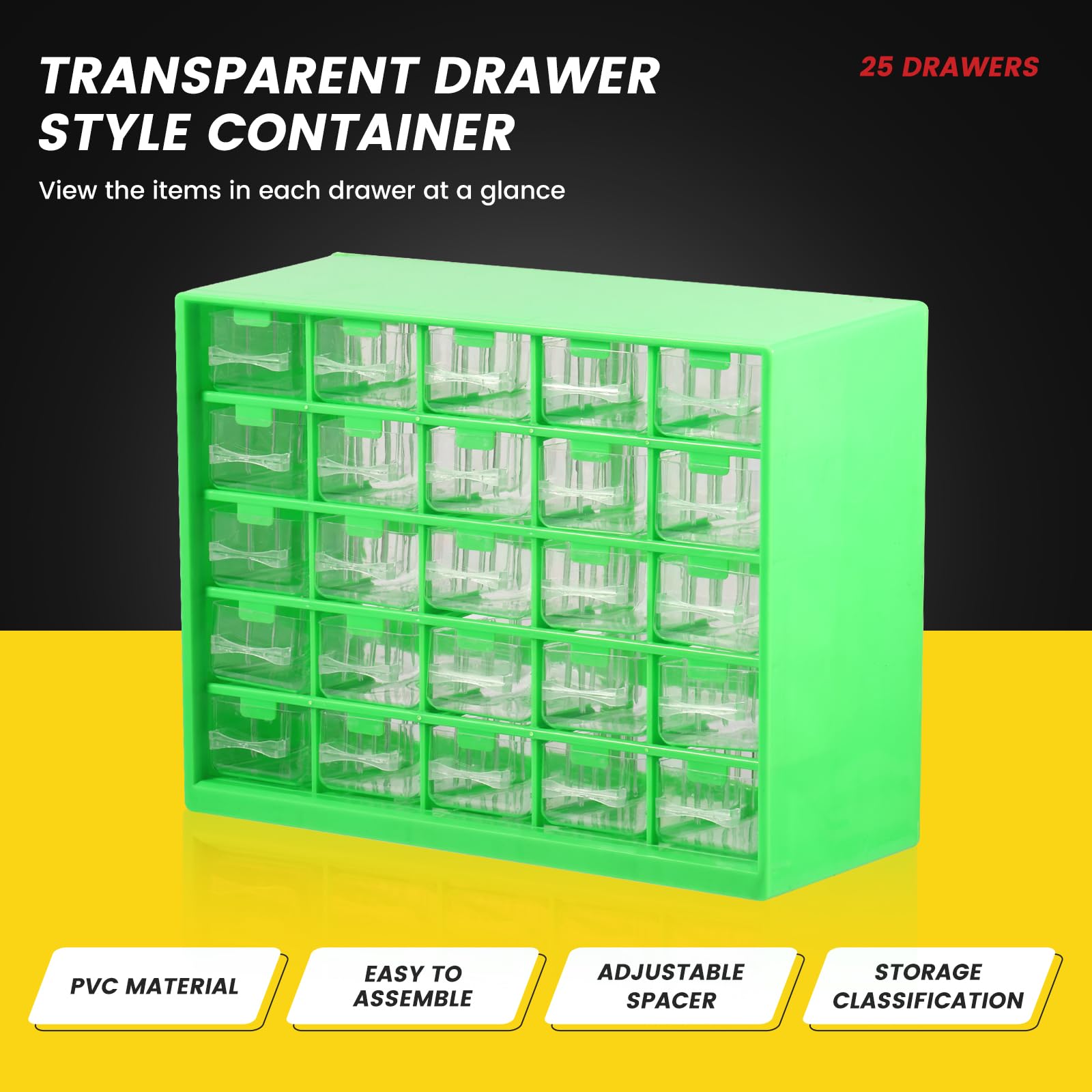 25-Drawer Plastic Storage Bin with Drawers - Professional Tool Organizer for Screws, Hardware & Small Parts - Craft Cabinet & Workshop Storage Solution for DIY, Home Improvement & Office Use
