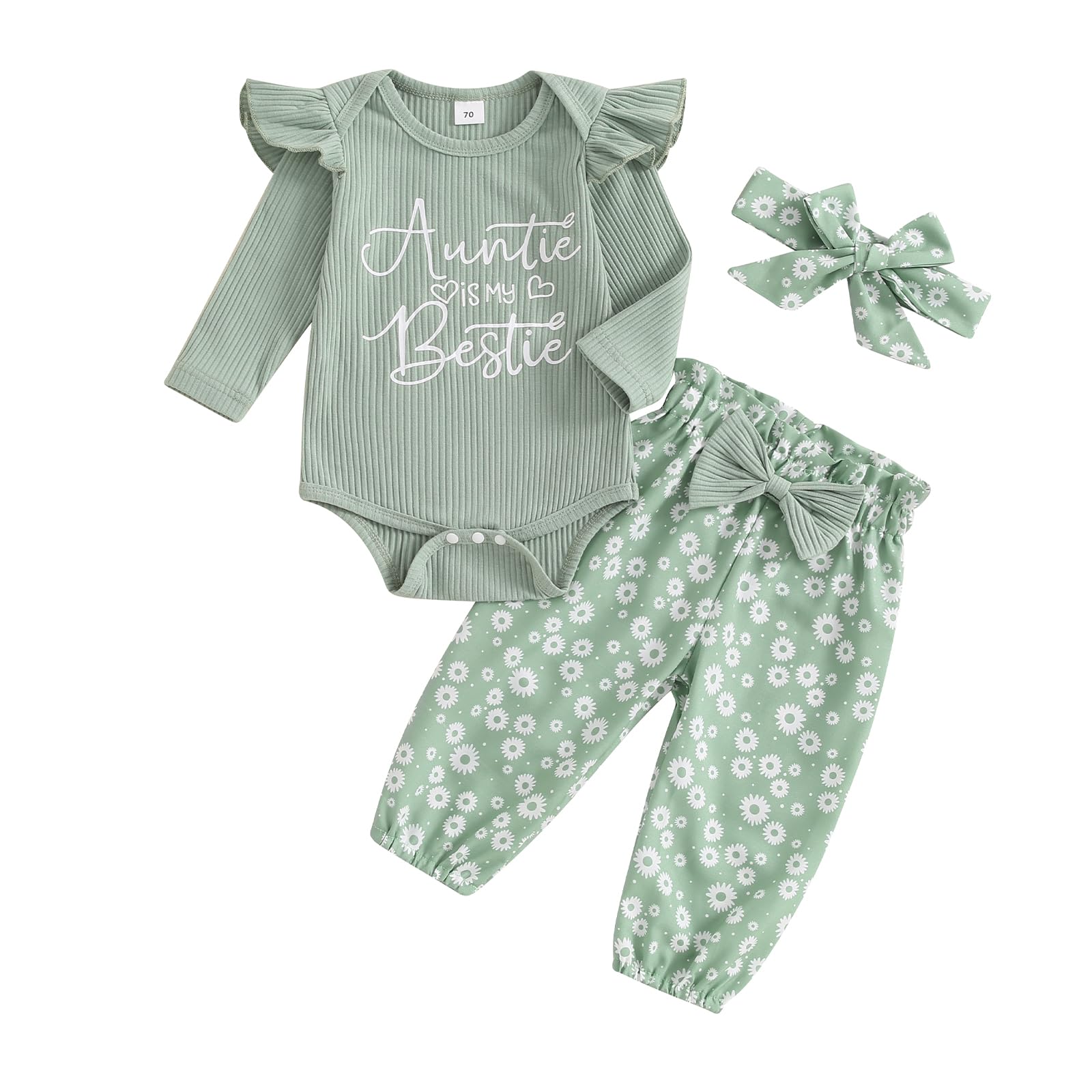 Adorable 3-Piece Newborn Baby Girl Outfits - Floral Romper & Pants Set for Fall/Winter | Bestie Infant Clothes Gift | Perfect for Photoshoots, Holidays & Special Occasions