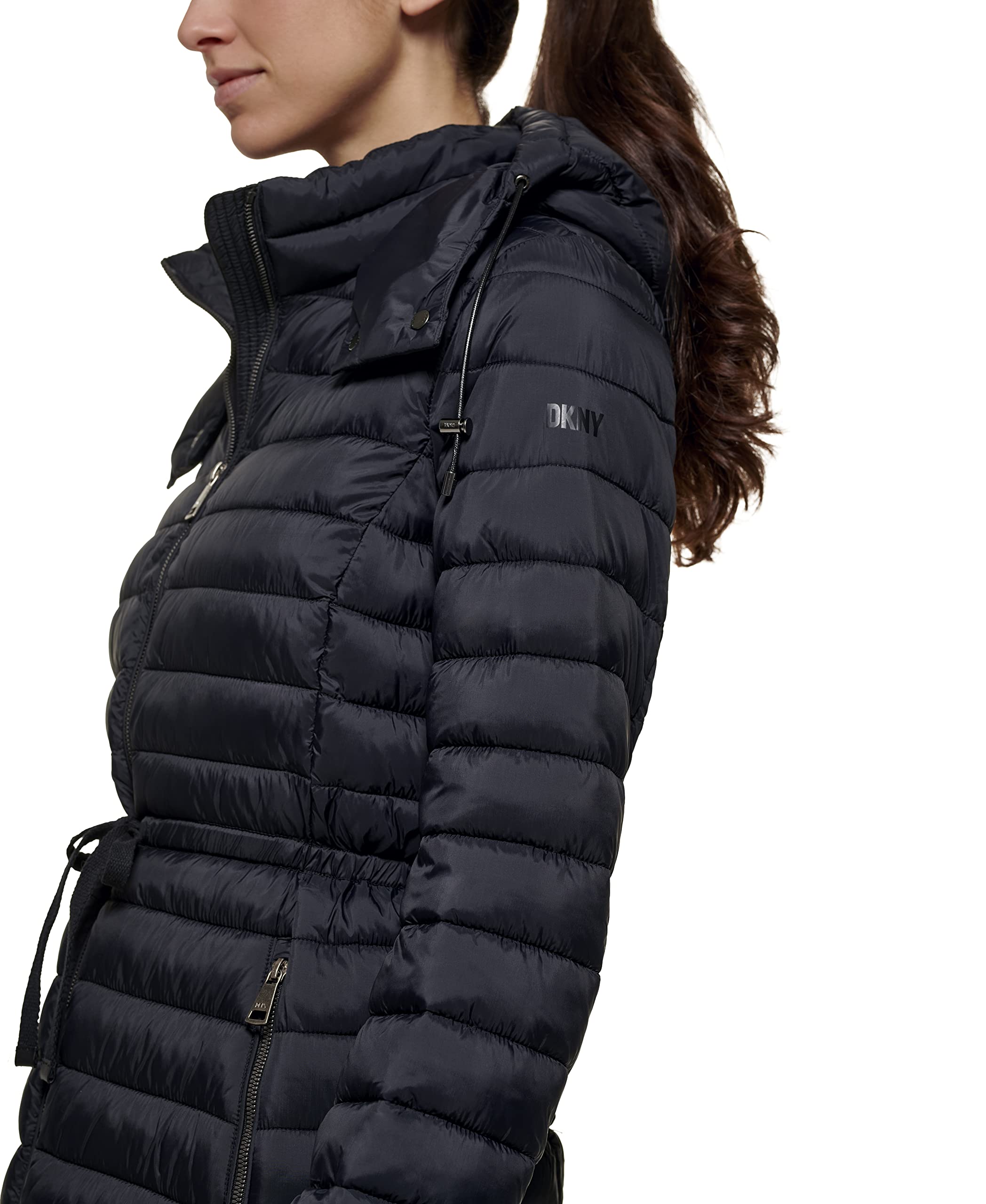 DKNY Women's Long Quilted Puffer Jacket - Winter Warm Coat, Water-Resistant Down Parka for Cold Weather, Fashionable Outerwear for Everyday Wear & Outdoor Activities