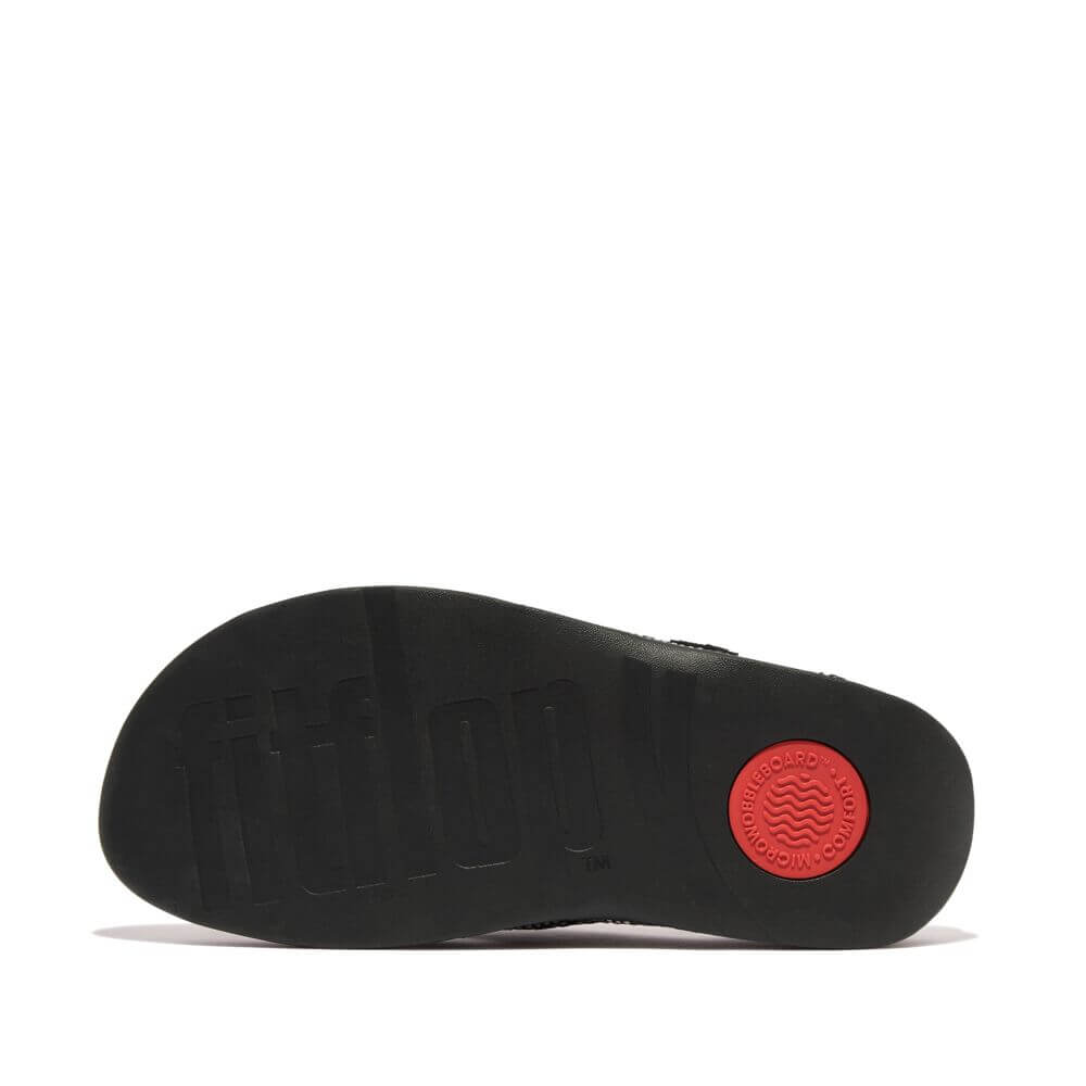 FitFlop Men's Surfer Weave Stripe Sandals - Comfortable Beach & Casual Walking Shoes for Summer, Outdoor, Travel - Black Mix