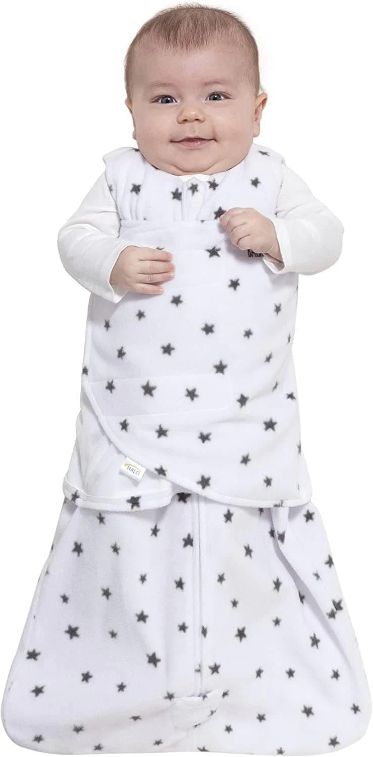 Halo Micro Fleece Sleepsack Swaddle (3.0 TOG) - Charcoal Stars - Ultra Soft Baby Swaddle Blanket for Newborns & Infants - Perfect for Nursery, Bedtime & Winter Sleepwear