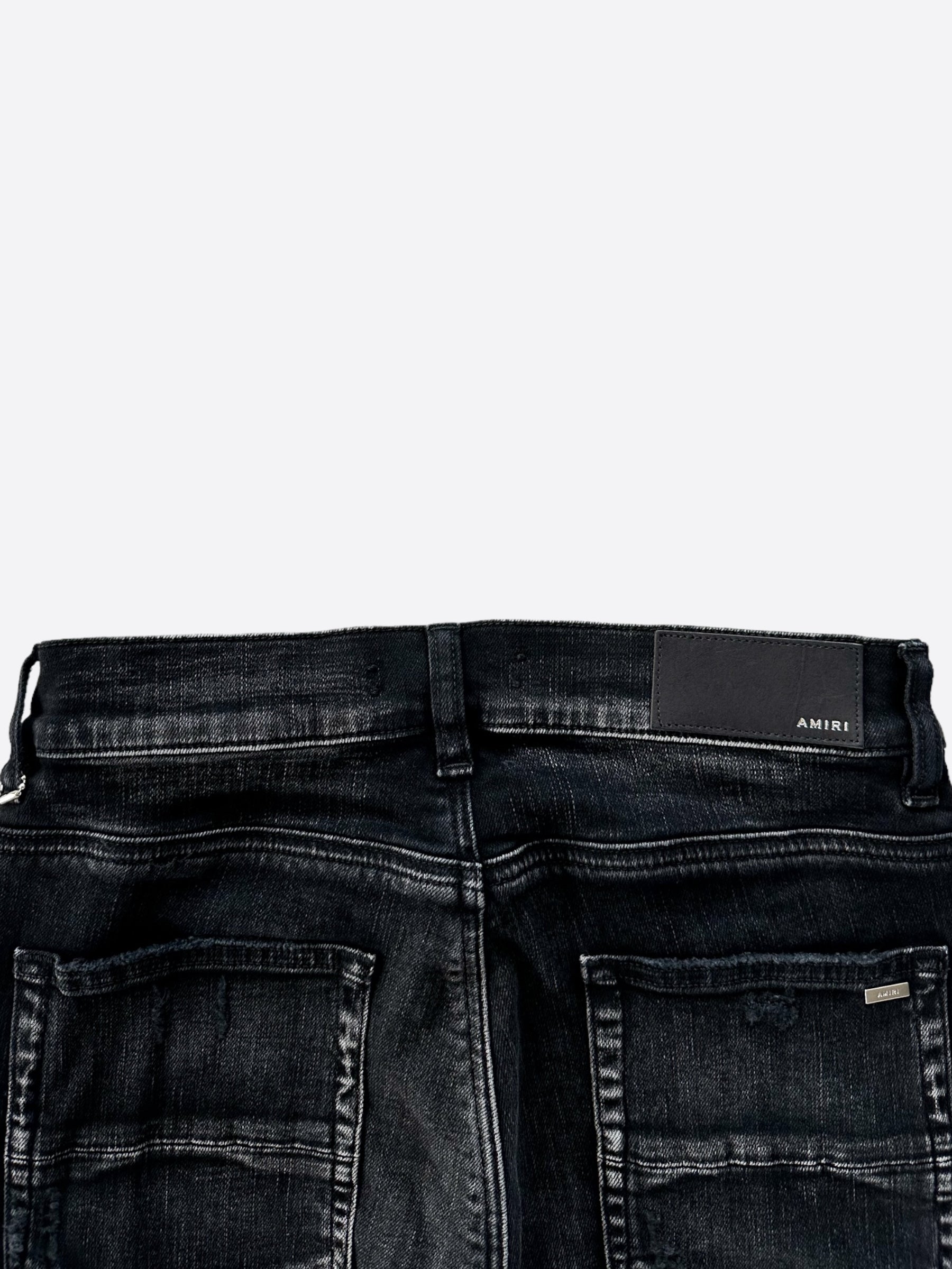 Amiri Aged Black Camouflage Patch MX1 Jeans for Men - Distressed Slim Fit Denim Pants | Streetwear & Casual Style