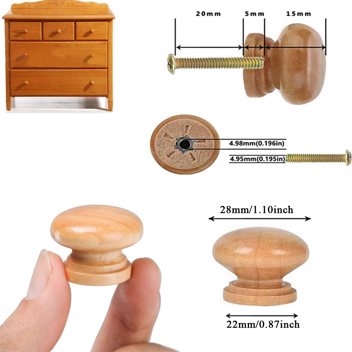 20pcs Round Wooden Cabinet Knobs - 28mm Furniture Drawer Pulls for Dressers, Cabinets & DIY Home Decor - Perfect for Bedroom, Kitchen & Bathroom Storage Organization