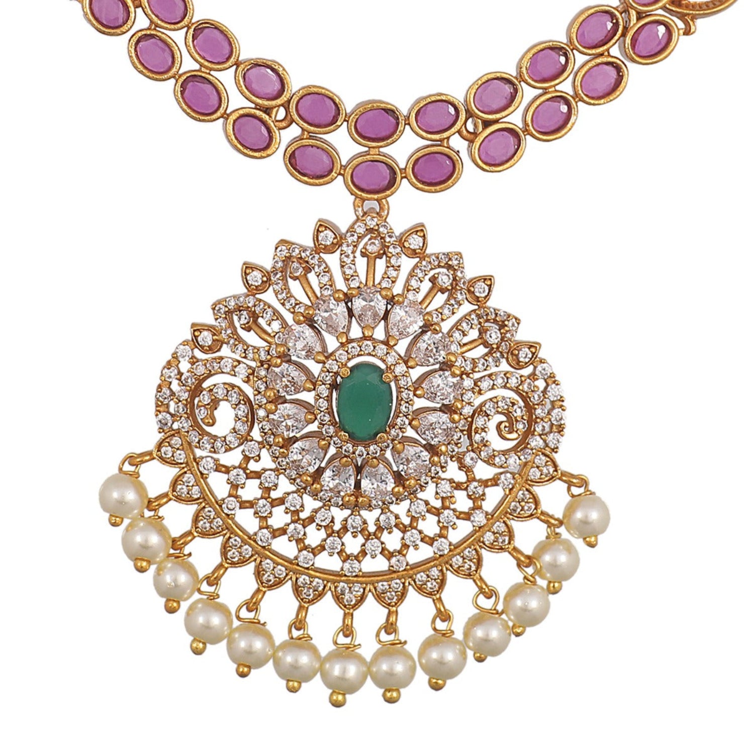 Antique Gold Plated Latika Necklace and Earrings Set for Women - Vintage Indian Jewelry for Weddings, Parties & Special Occasions