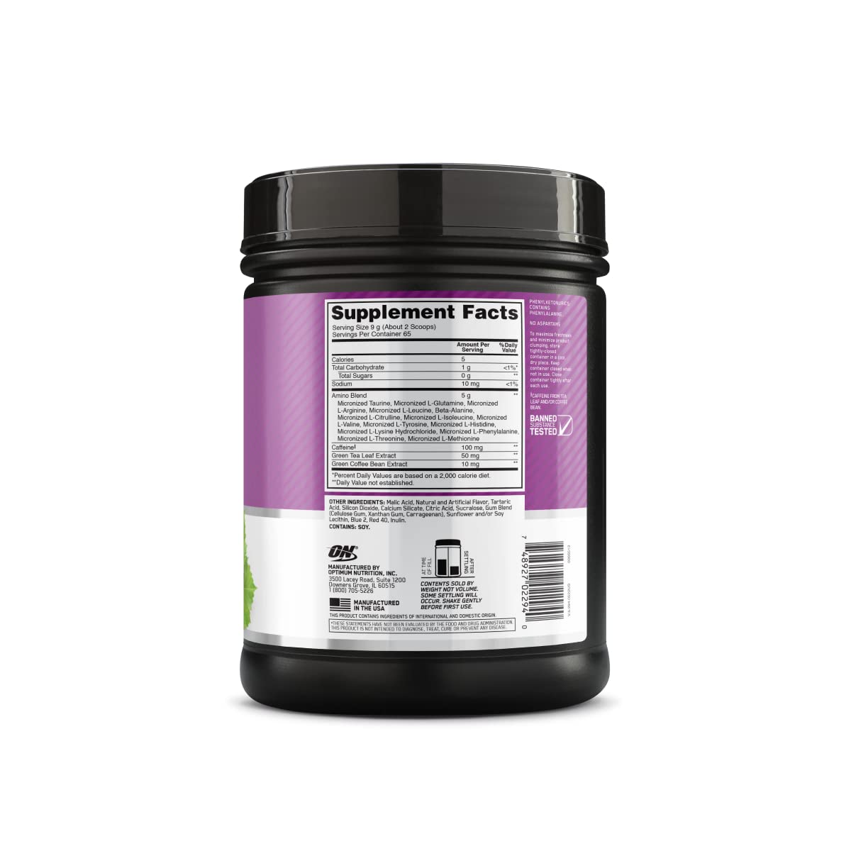 Optimum Nutrition Amino Energy Pre Workout Powder - Green Tea, BCAA, Amino Acids, Keto Friendly with Green Coffee Extract - Concord Grape Flavor (65 Servings) | Boost Energy & Endurance for Gym, Running & Fitness Training