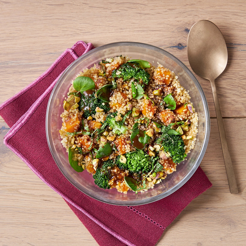Healthy Pistachio Quinoa Salad with Roasted Squash - Perfect for Meal Prep & Vegan Lunch Ideas