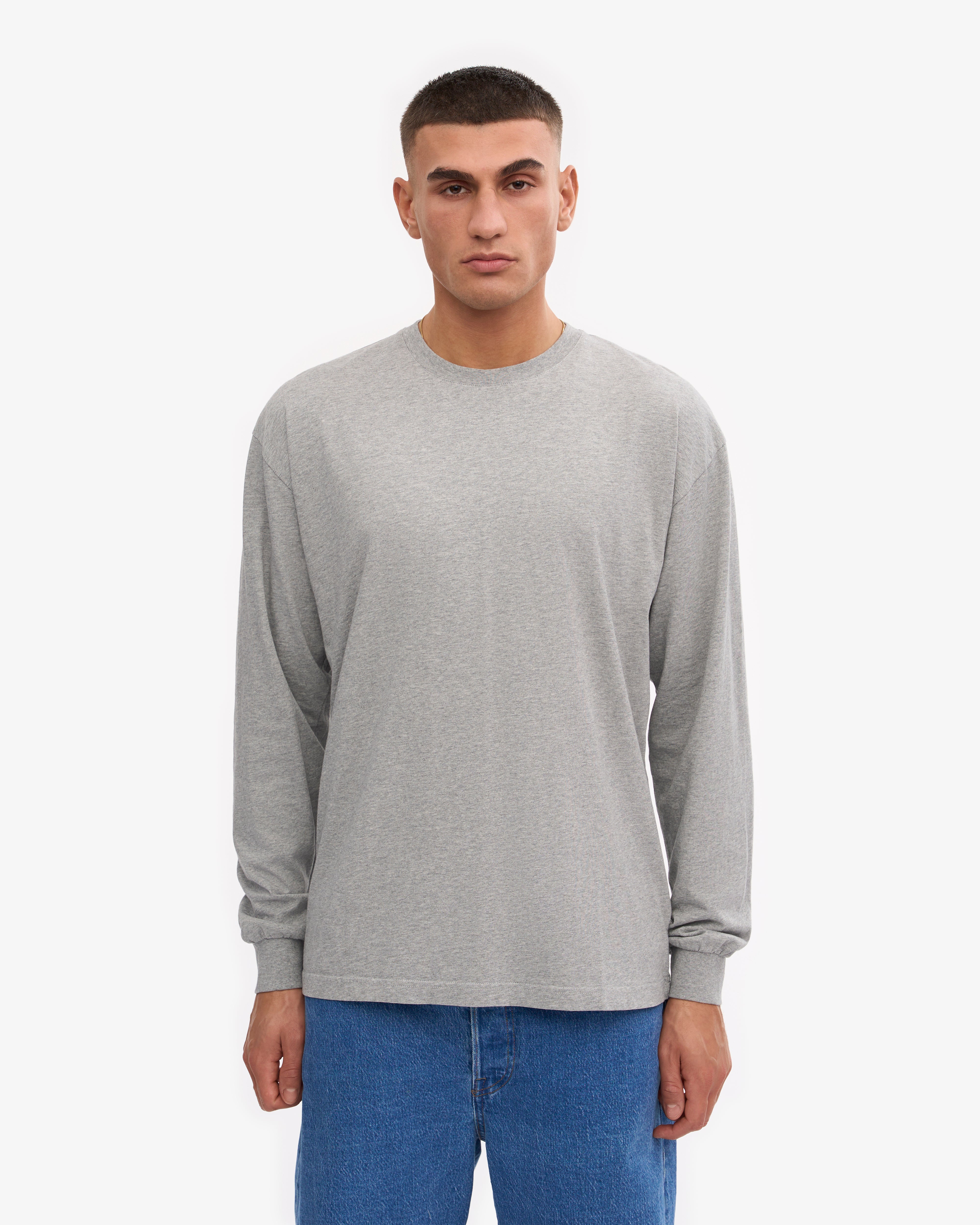 Oversized Organic Long Sleeve T-Shirt for Women - Soft Heather Grey Cotton Tee - Casual Loungewear & Streetwear Fashion