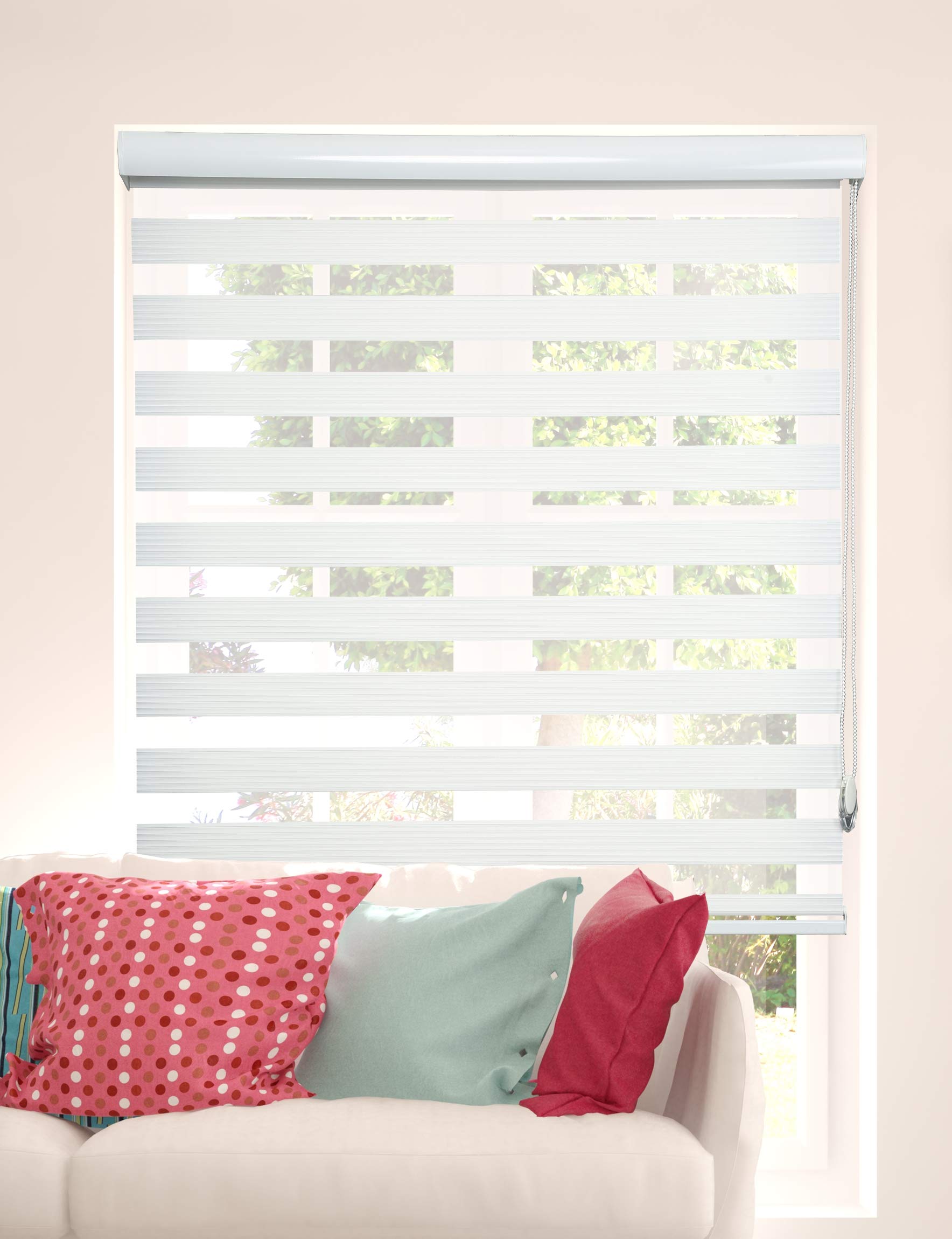 Custom Zebra Dual Layer Roller Shades - Light Filtering & Privacy Window Treatments for Day & Night - White 51