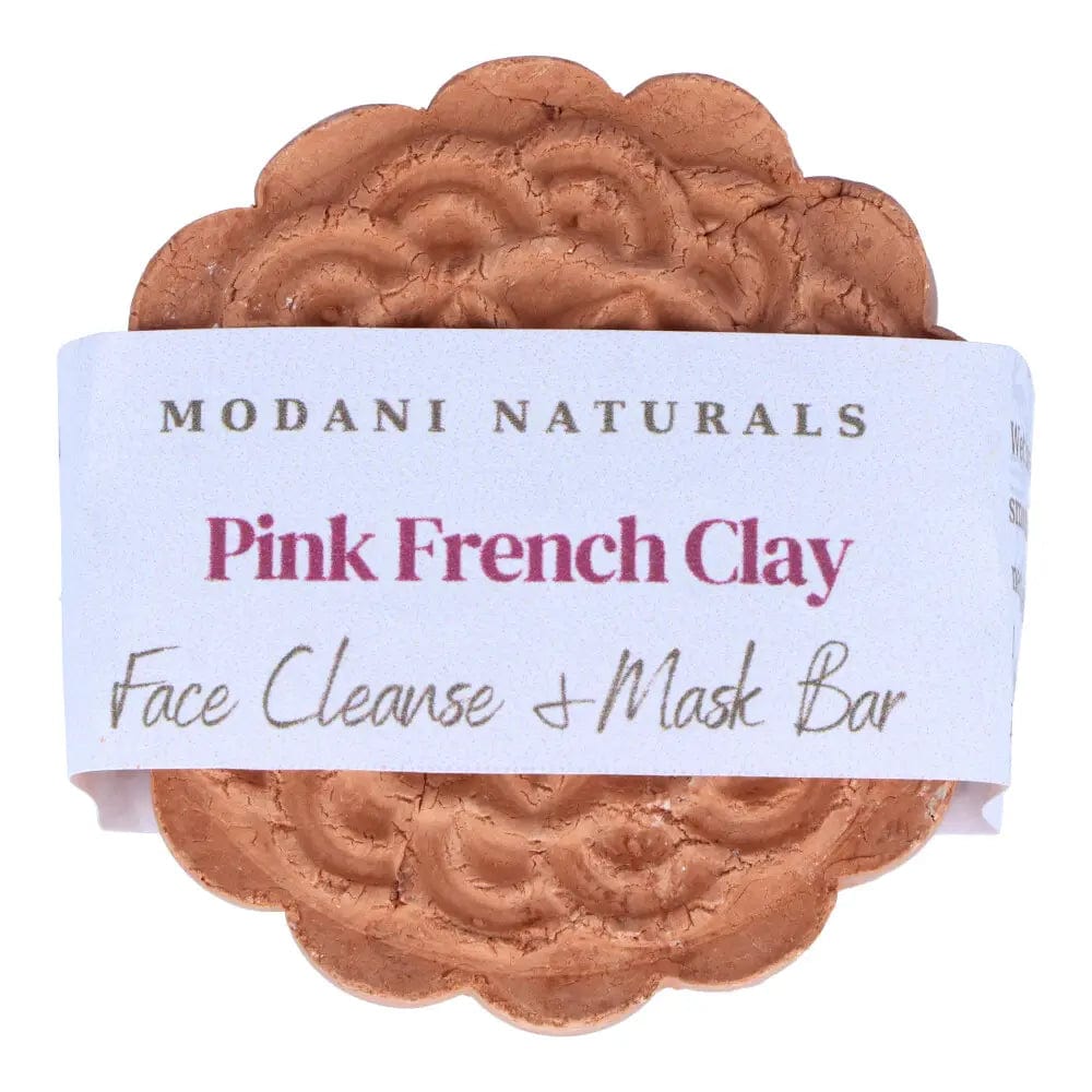 Modani Naturals French Pink Clay Cleansing & Mask Bar - 90g Detoxifying Facial Treatment for Acne & Blackheads | Spa Day & Self-Care Essential