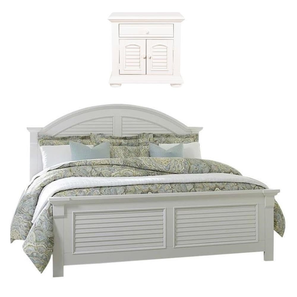 Home Square 2-Piece King Size Bedroom Set - Summer House Style Panel Bed with Matching Nightstand | Perfect for Master Bedrooms & Guest Rooms