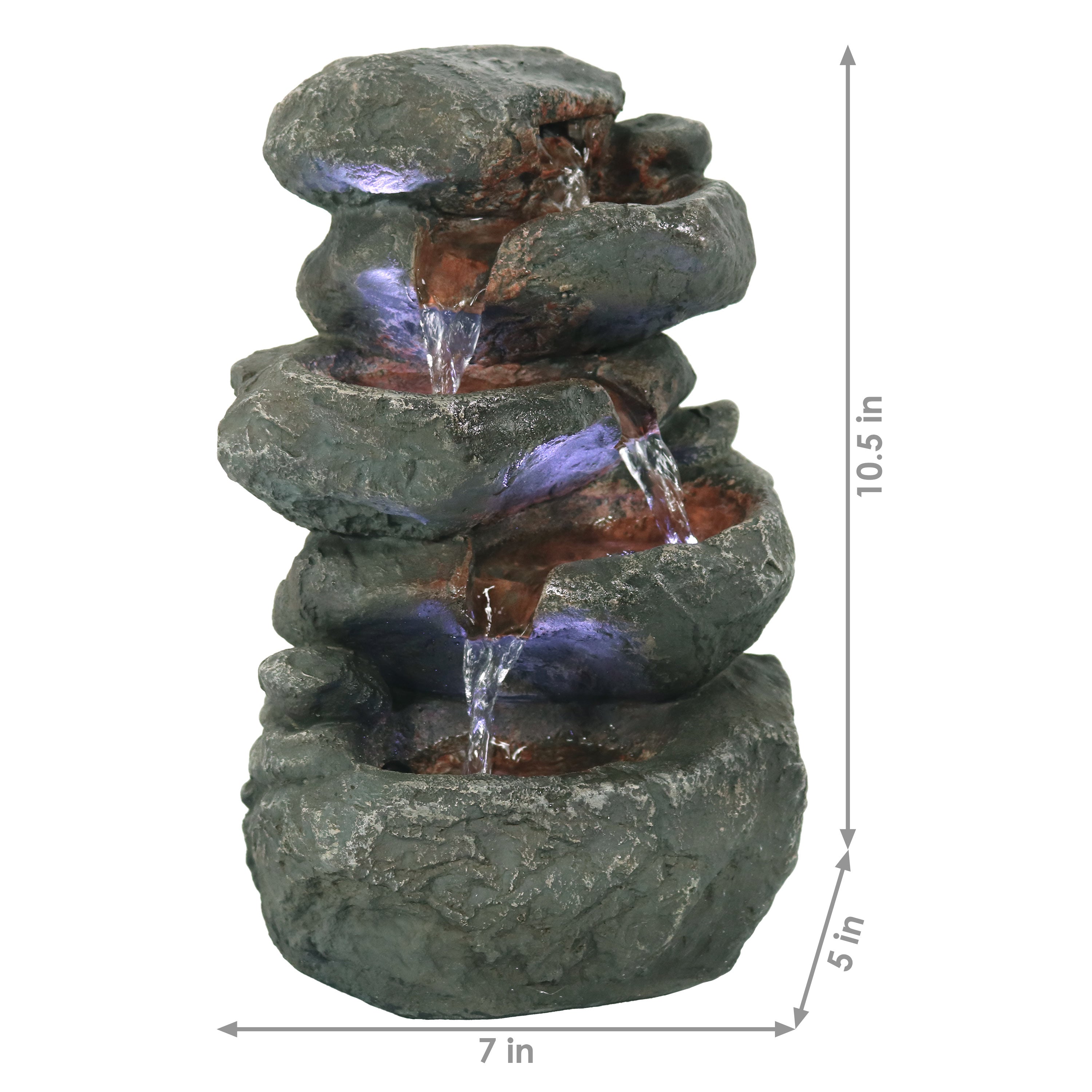 Sunnydaze Stacked Rock Waterfall Fountain with LED Lights - Outdoor Garden Decor for Patio, Yard & Landscape | Relaxing Water Feature with Soothing Sounds