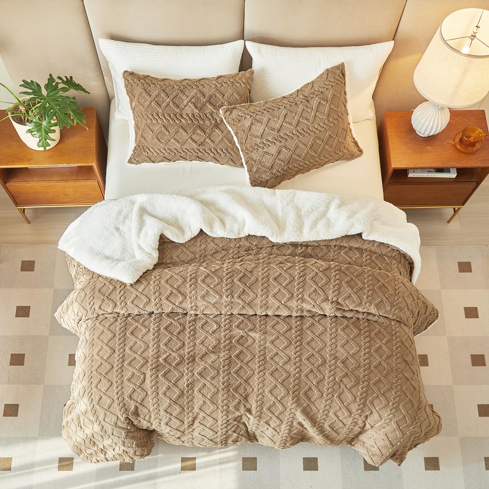 Joyreap 3-Piece Queen Size Fluffy Faux Fur Sherpa Comforter Set - 88x88 Inches, All Season Soft & Cozy Plush Bedding, Luxury Tufted Bed Comforter for Winter Warmth & Home Decor