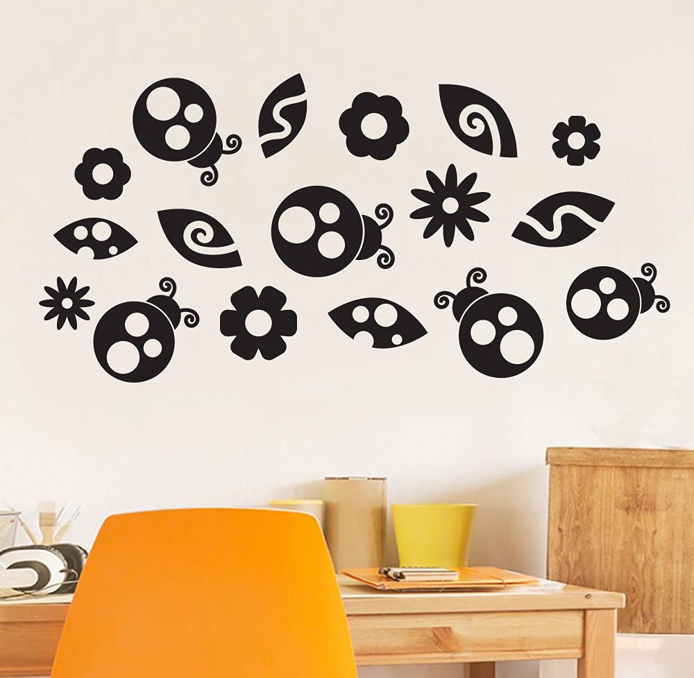 Ladybug Flower Vinyl Wall Sticker - Cute Animal Insect Decal for Kids Room, Nursery & Playroom Decor (24x40 inch) - Perfect for Bedroom, Kindergarten & Home Decoration