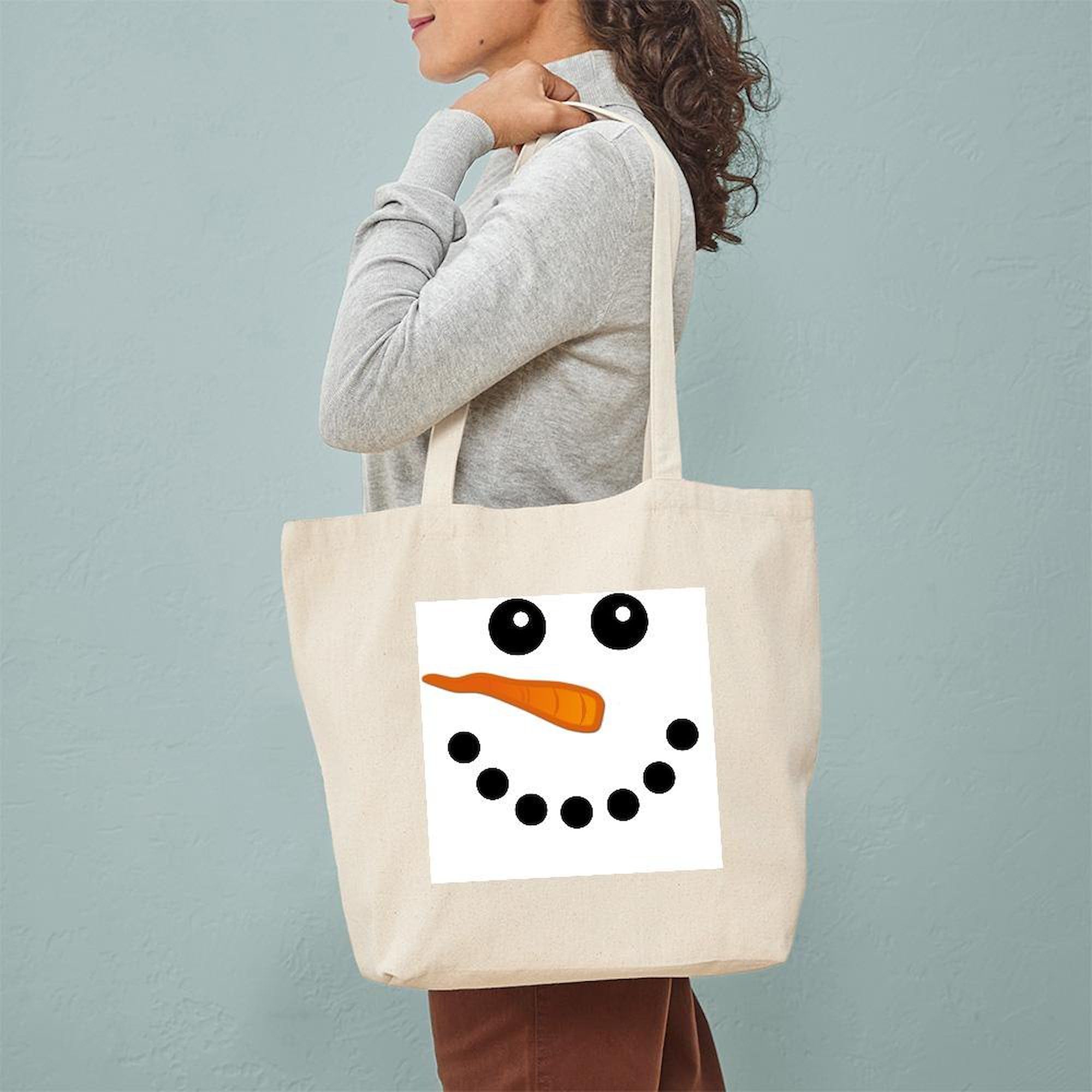 Snowman Face Tote Bag - Natural Canvas Reusable Shopping Bag for Groceries, Beach & Holiday Gifts | Eco-Friendly Christmas Gift Idea