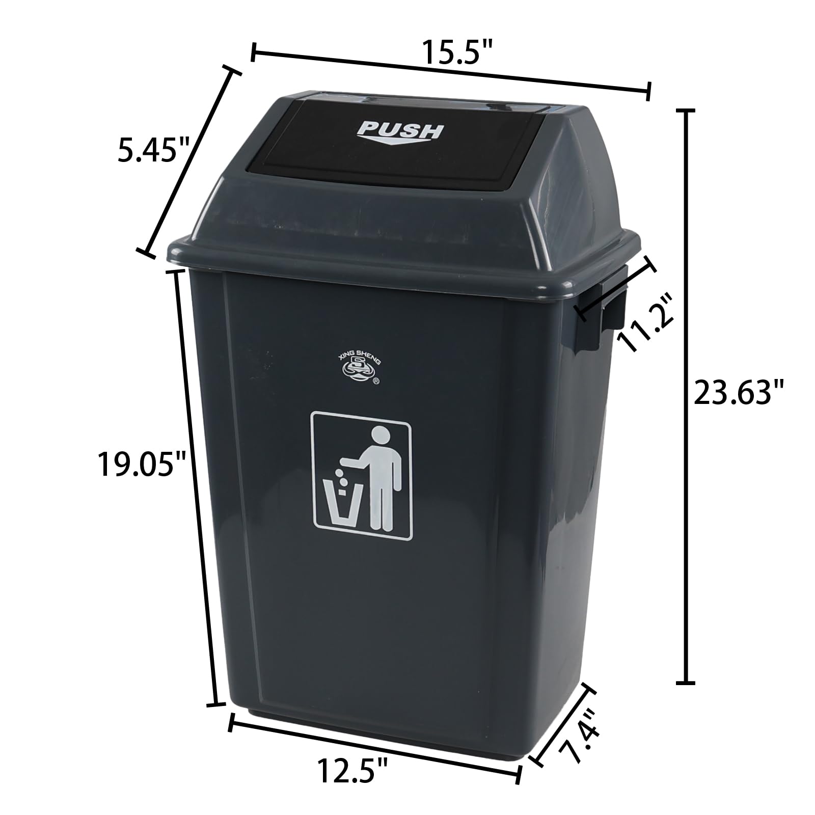 13 Gallon Plastic Swing Lid Trash Can - 4 Pack Outdoor Garbage Bin with Leak-Proof Design, Heavy Duty & Weather Resistant for Patio, Backyard, Garage, and Commercial Use (Grey)