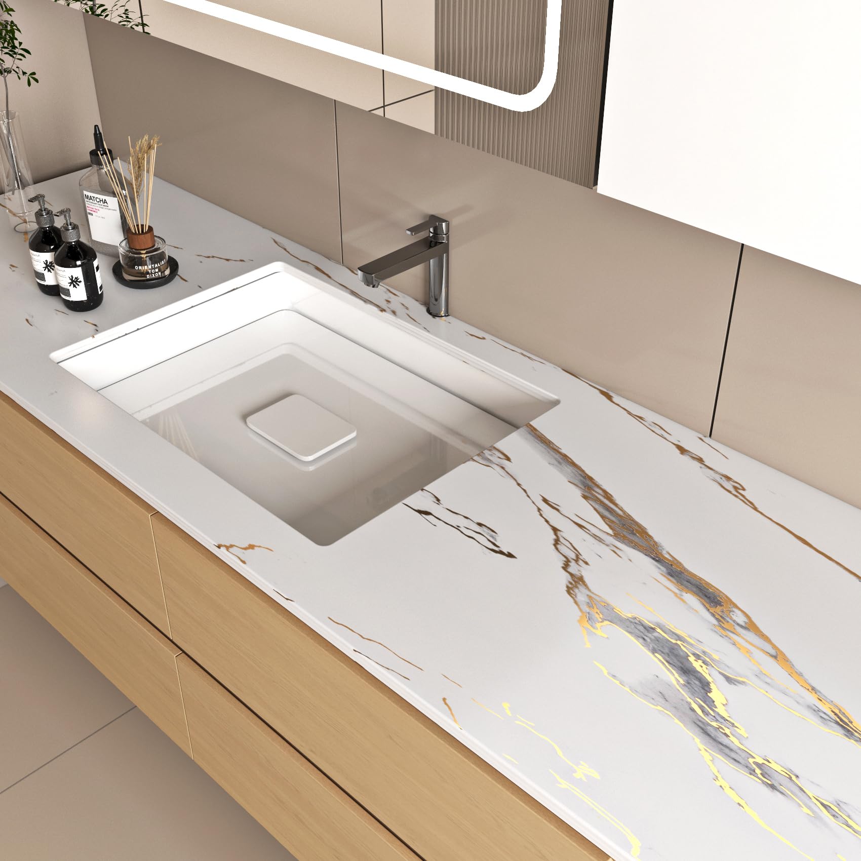 FunStick 40CMx6M Gold White Marble Contact Paper - Waterproof Self-Adhesive Vinyl for Countertops, Cabinets & Walls | Peel & Stick Wallpaper for Kitchen, Bathroom & Home Decor
