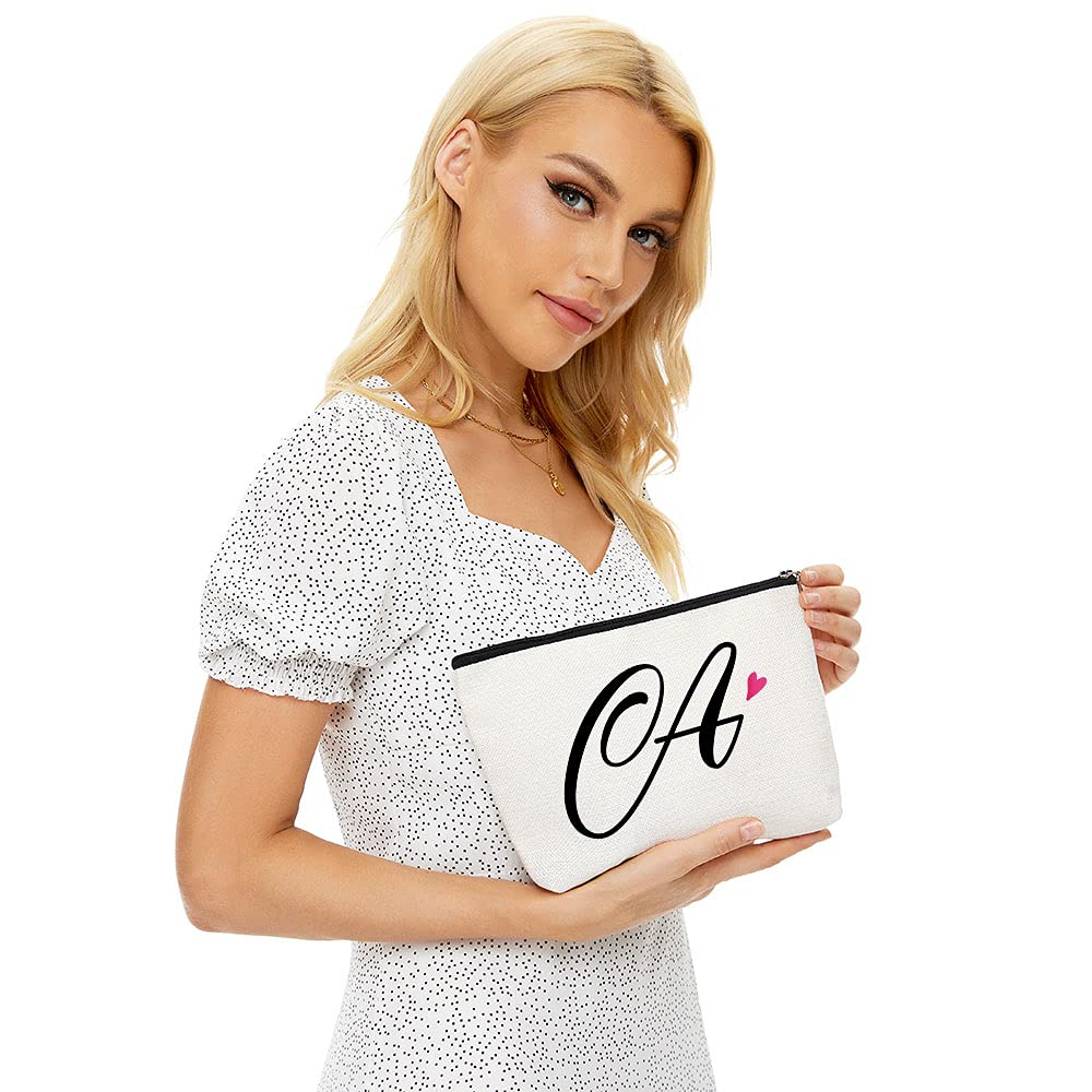 Personalized Blue Leaves Monogram Travel Makeup Bag with Zipper - Waterproof Cosmetic Organizer (Letter A) - Perfect Gift for Women, Travel Essentials & Daily Makeup Storage