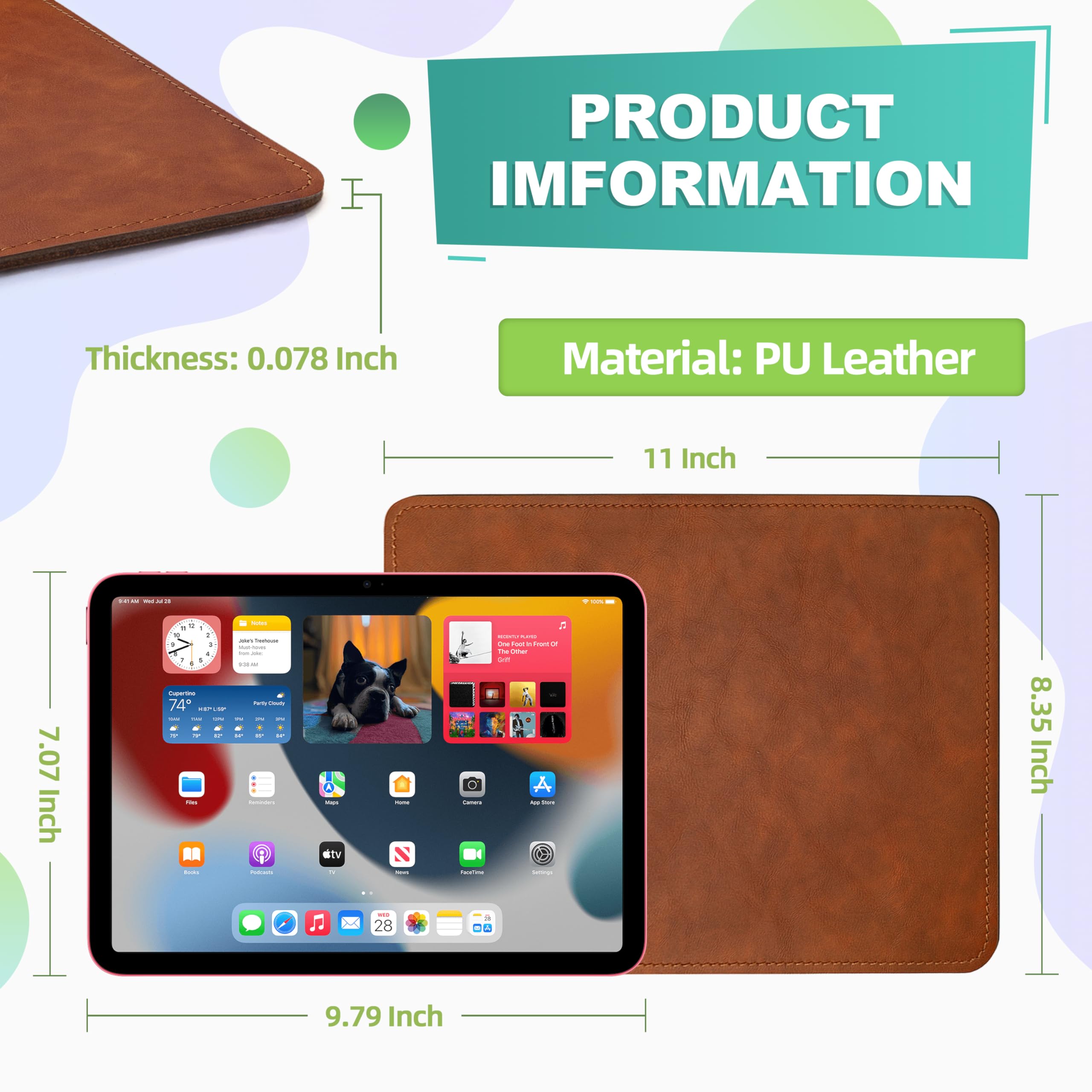 Premium PU Leather Mouse Pad with Stitched Edge & Non-Slip Microfiber Base - Waterproof Desk Mat for Computer, Laptop, Gaming (8x11 Inch, Caramel Brown) - Perfect for Office, Home & Workspace Use