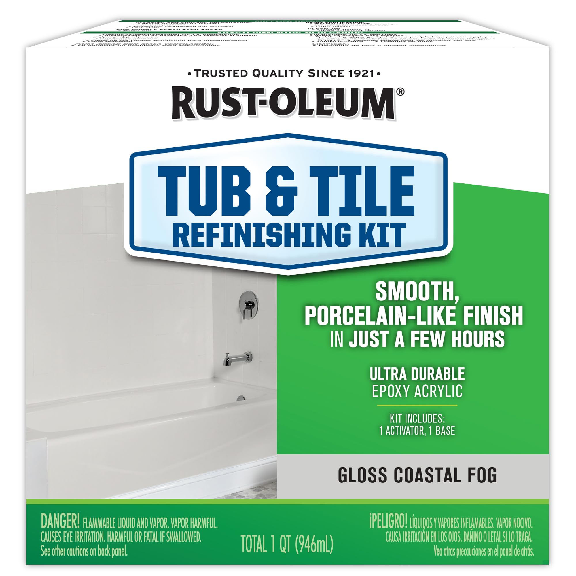 Rust-Oleum 384166 Acrylic Tub and Tile Refinishing 2-Part Kit - Gloss Coastal Fog - Bathroom Renovation & DIY Home Improvement - Perfect for Bathtubs, Showers, and Ceramic Tile Restoration