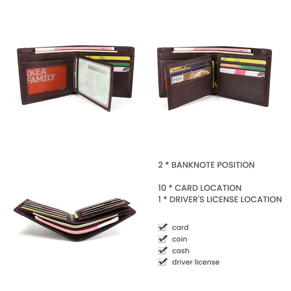 Slim Genuine Leather Men's Wallet - RFID Blocking Bifold Wallet for Men - Premium Thin Minimalist Wallet with Card Slots & ID Window - Perfect for Everyday Carry, Travel & Business Use
