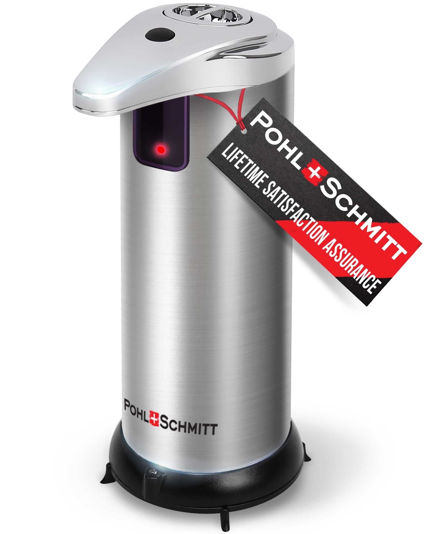 POHL SCHMITT Premium Touchless Automatic Soap Dispenser - Battery Operated, Waterproof & Leakproof with 3 Adjustable Levels - Stainless Steel for Bathroom, Kitchen, Office | Hands-Free Hygiene Solution for Home & Commercial Use