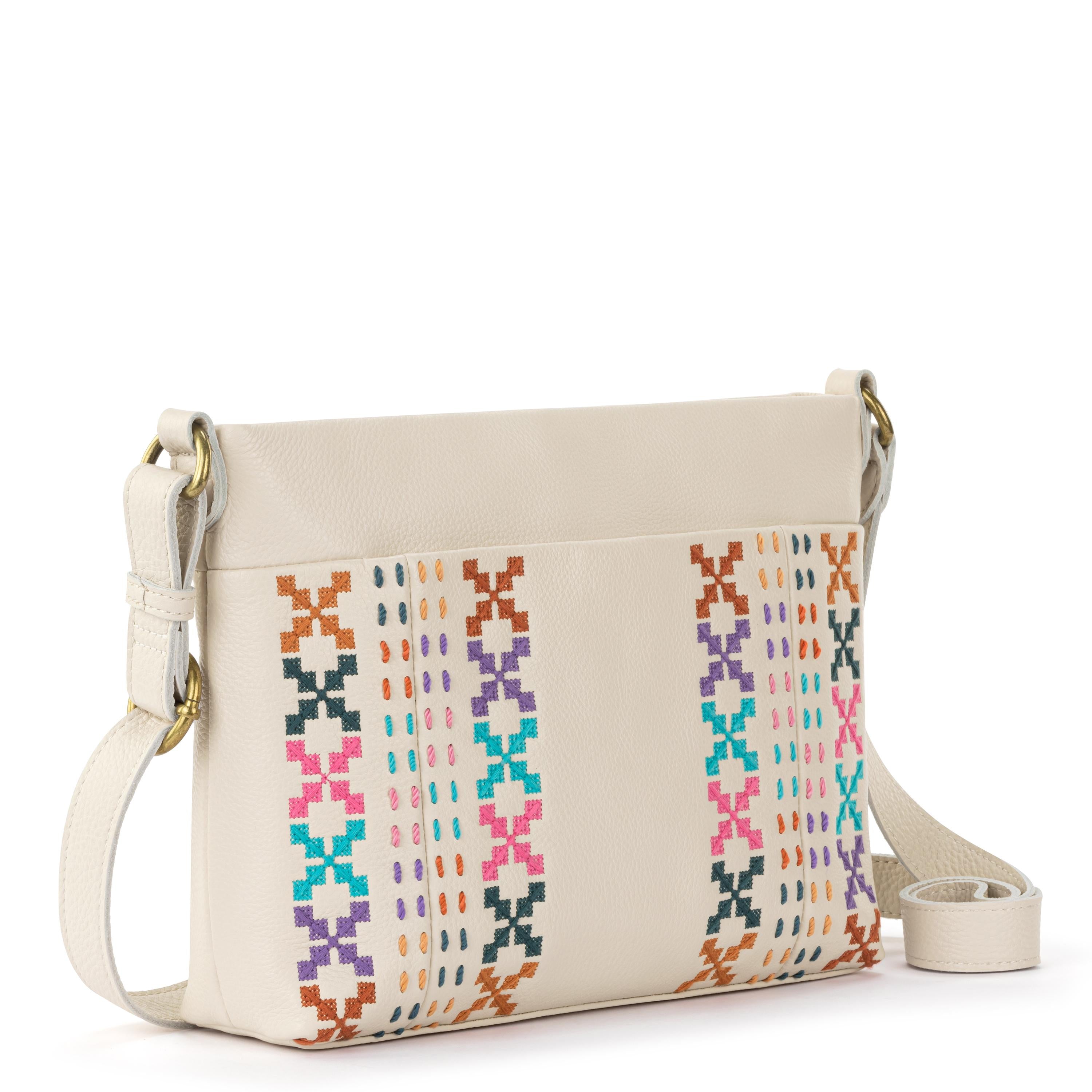 Melrose Crossbody Leather Bag - Stone Multi Needlepoint Handmade Purse for Women | Perfect for Travel, Shopping & Everyday Use