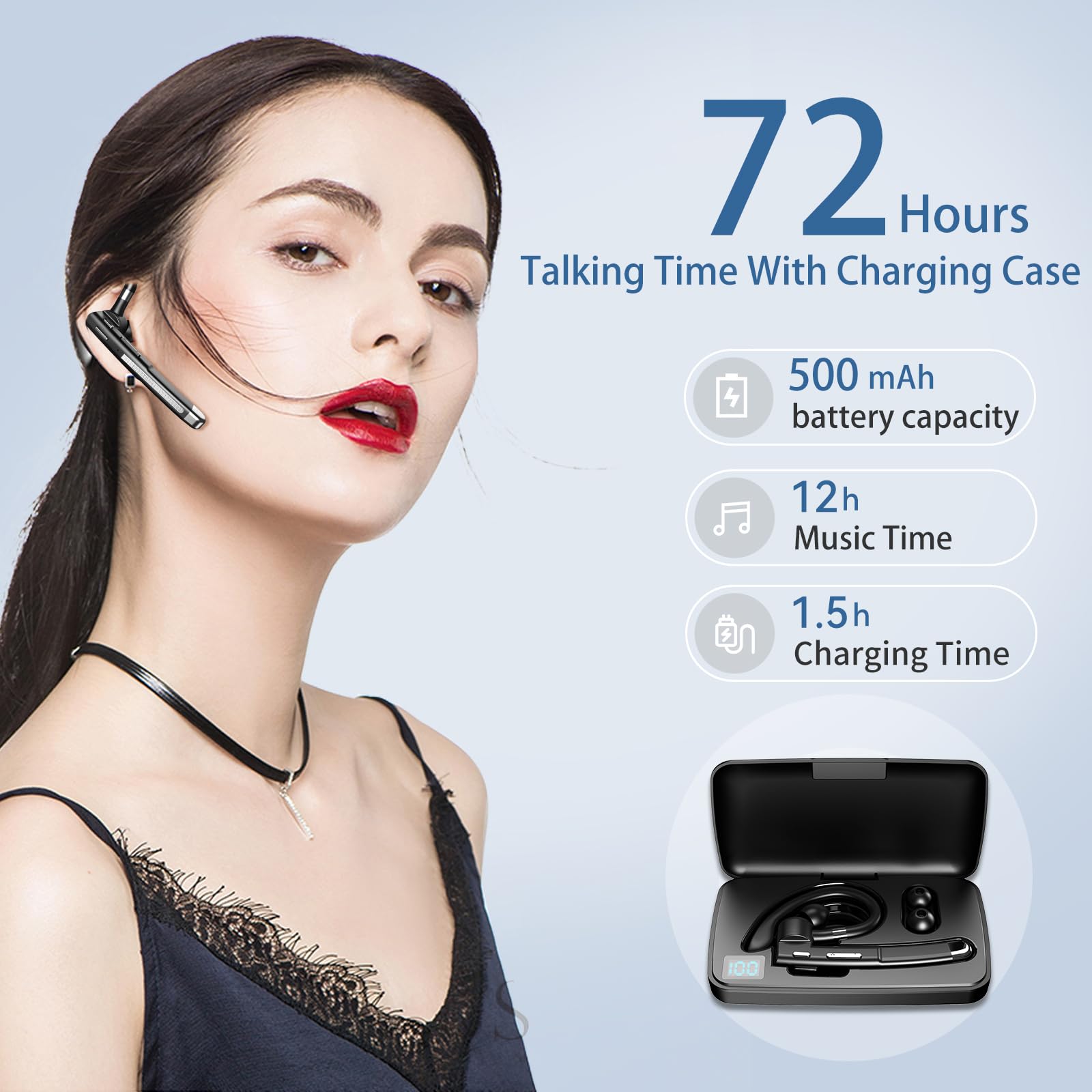 Wireless Bluetooth Headset with Noise Cancelling Mic - Hands-Free Trucker Headset for Office, Phone Calls & Driving - Compatible with iPhone & Android (Perfect for Business, Commuting & Remote Work)