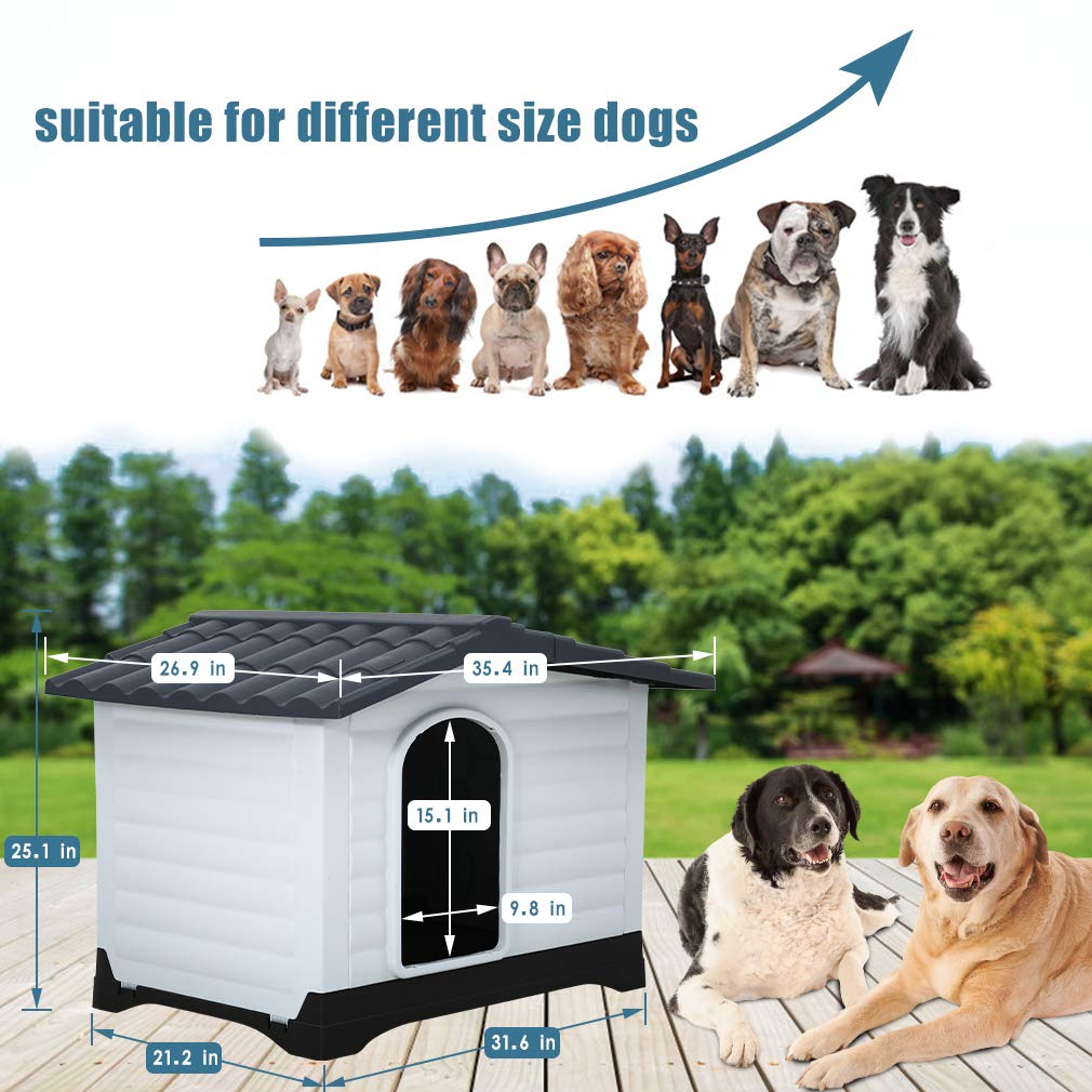 All-Weather Indoor/Outdoor Plastic Dog House for Small, Medium & Large Dogs - 26 Inch Height with Base Support, Air Vents & Elevated Water-Resistant Floor | Perfect for Backyard, Patio, Garage & Camping Use