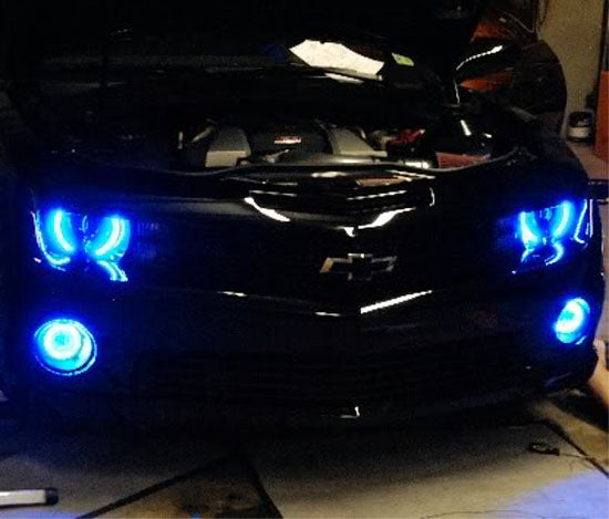 3-Piece Projector Fog Light Kit with Black Shroud - 40 SMD Blue LED Halo Ring & Angle Rings for Cars, Trucks, SUVs - Upgrade Your Nighttime Driving Visibility & Style