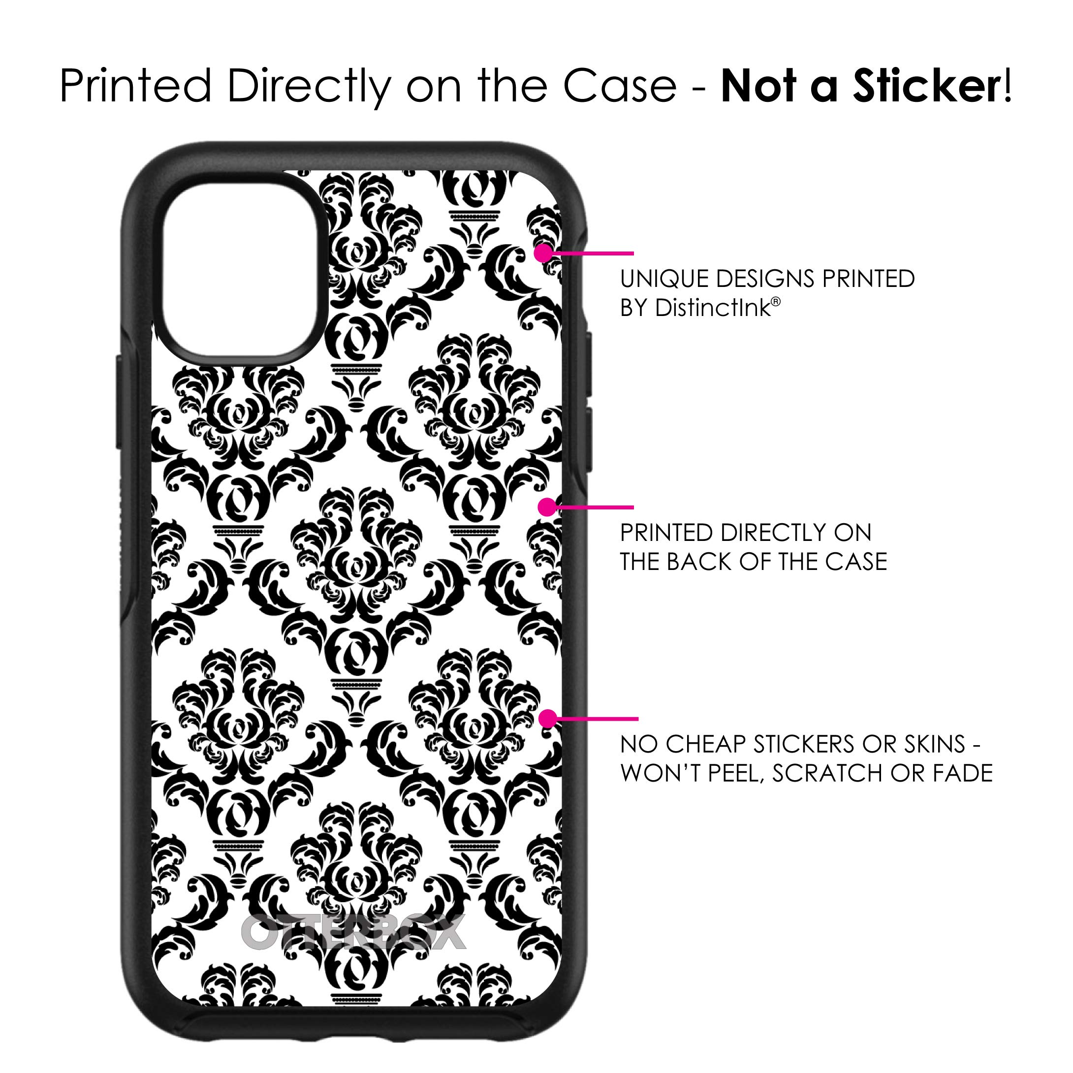 DistinctInk iPhone 11 Pro MAX Case (6.5 Inch) - Premium Replacement for OtterBox Symmetry - Black & White Floral Damask Design - Slim Protective Phone Cover for Everyday Use, Work and Travel