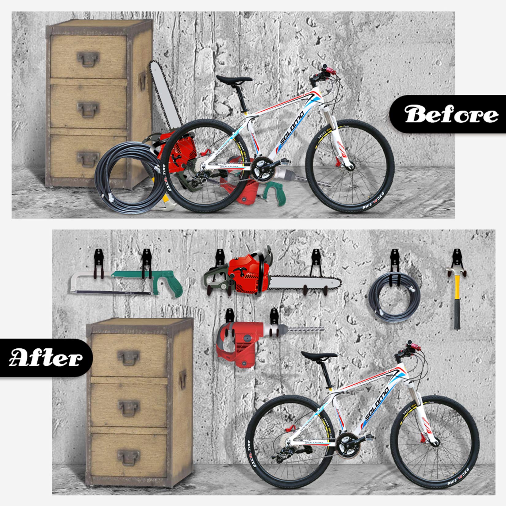 Remiawy 14 Pack Heavy Duty Garage Storage Hooks - Steel Wall Mounted Utility Hooks with Anti-Slip Coating for Organizing Garden Tools, Ladders, Bikes & Bulky Items - Perfect for Garage, Shed & Workshop Organization