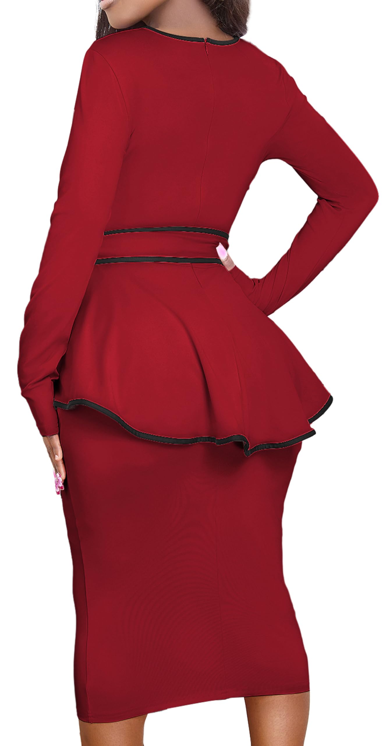 Elegant Peplum Dresses for Women - Business Casual Knee-Length Vintage Bodycon Dress for Office, Party & Special Occasions