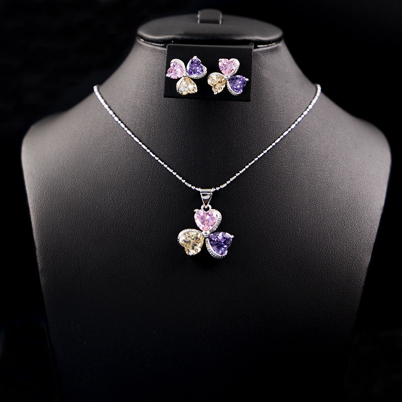 Clover Zircon Diamond Jewelry Set for Women - Elegant Necklace, Earrings & Bracelet Gift Set - Perfect for Weddings, Parties & Special Occasions